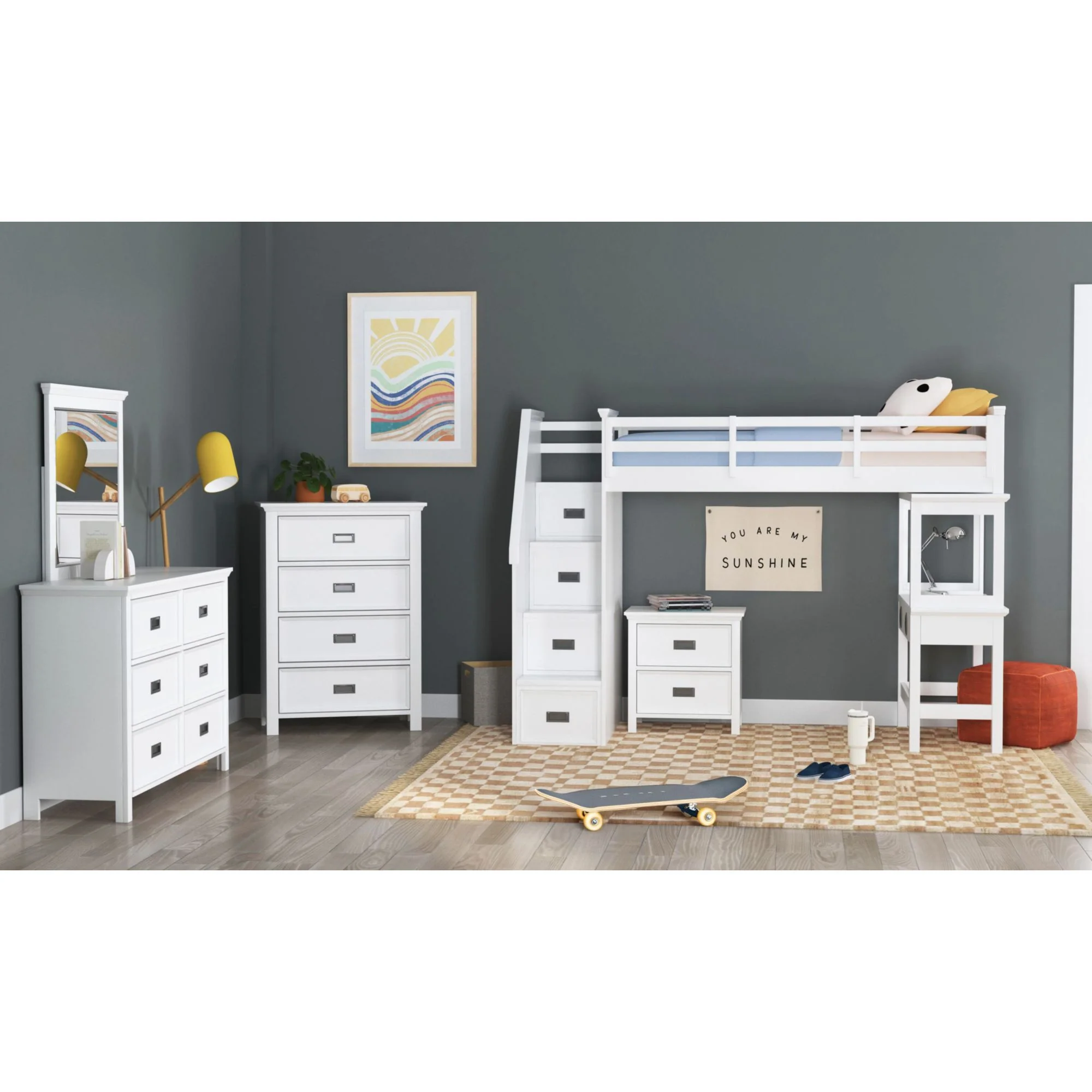 Hampton Kids - Loft Bed With Staircase And Desk With Speaker - Image 2