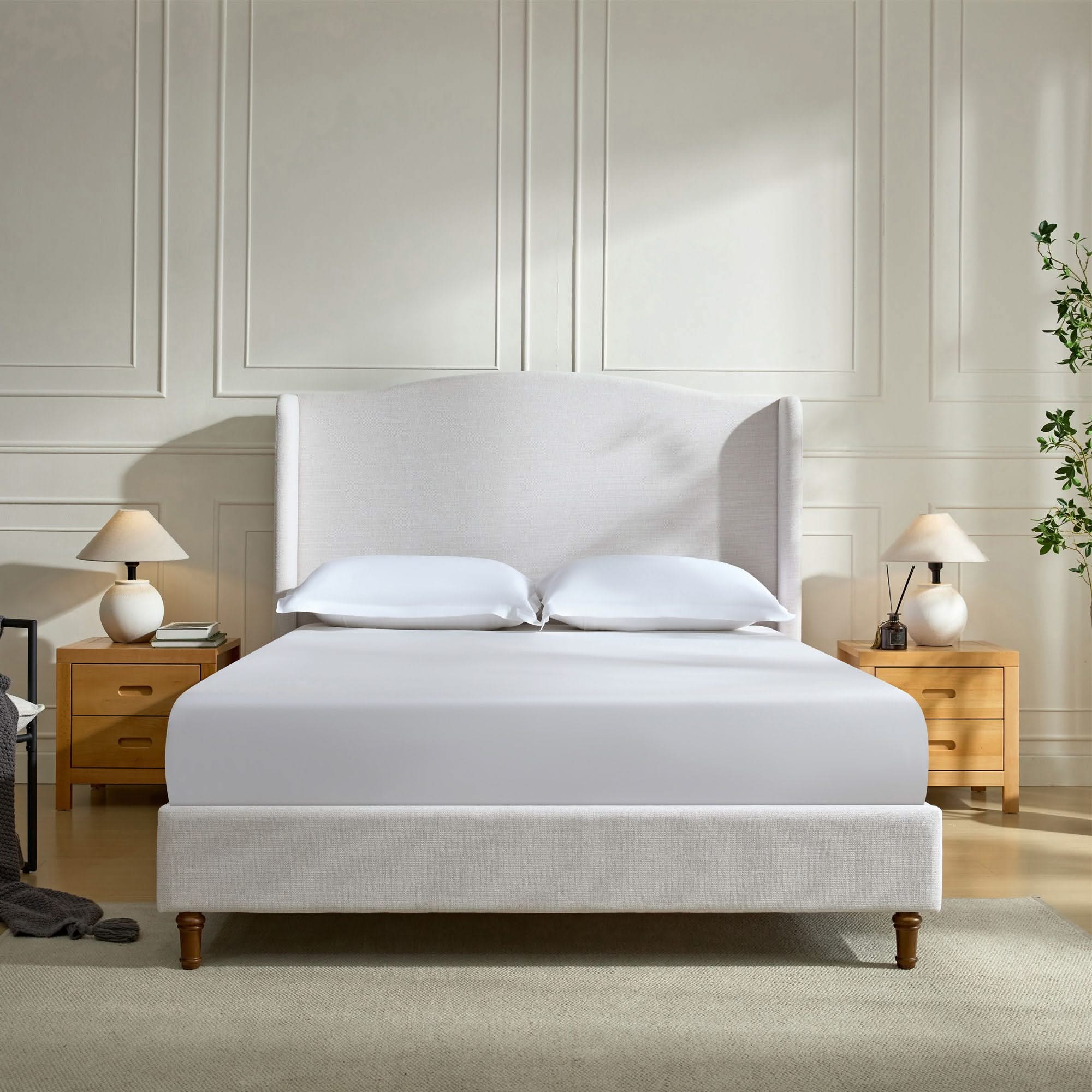 Hannah - Upholstered Wingback Bed Size / Tall Headboard Upholstered King Bed / Premium Textured Look / Minimalist Designs / No Box Spring Needed - Image 2