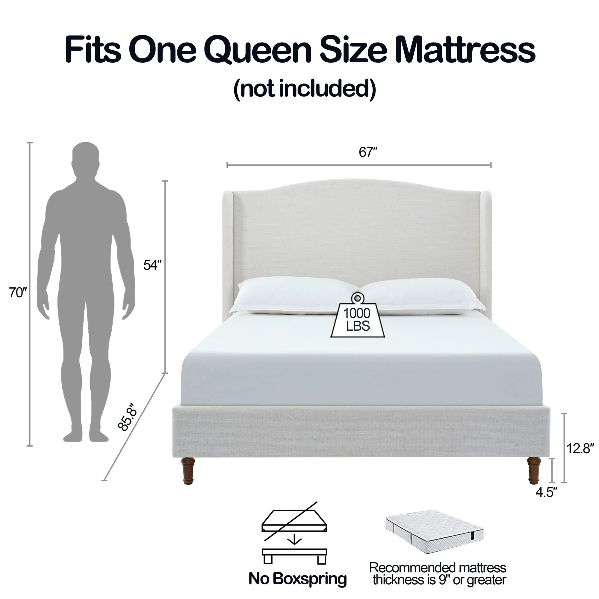 Hannah - Upholstered Wingback Bed Size / Tall Headboard Upholstered King Bed / Premium Textured Look / Minimalist Designs / No Box Spring Needed - Image 4