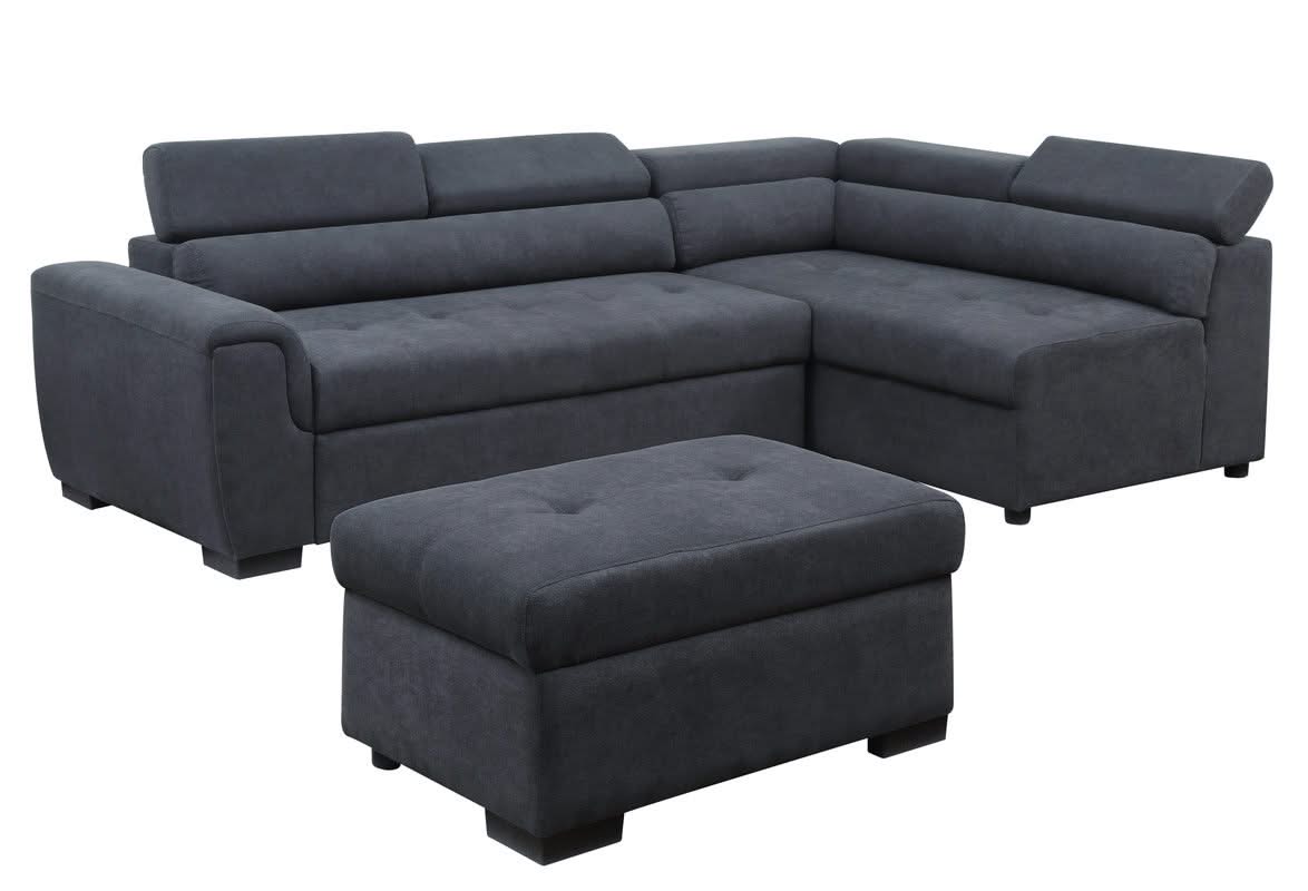 Haris - Sleeper Sofa Sectional With Adjustable Headrest And Storage Ottoman - Dark Gray - Image 3