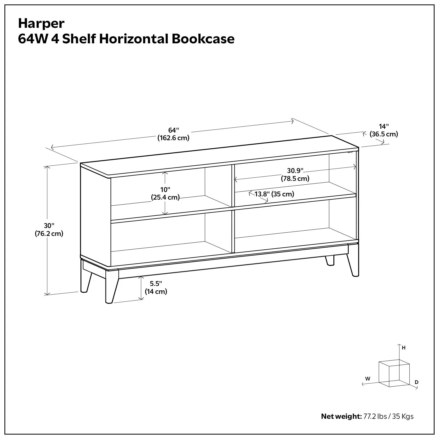 Harper - 4 Shelf Low Bookcase - Walnut Brown - Image 2