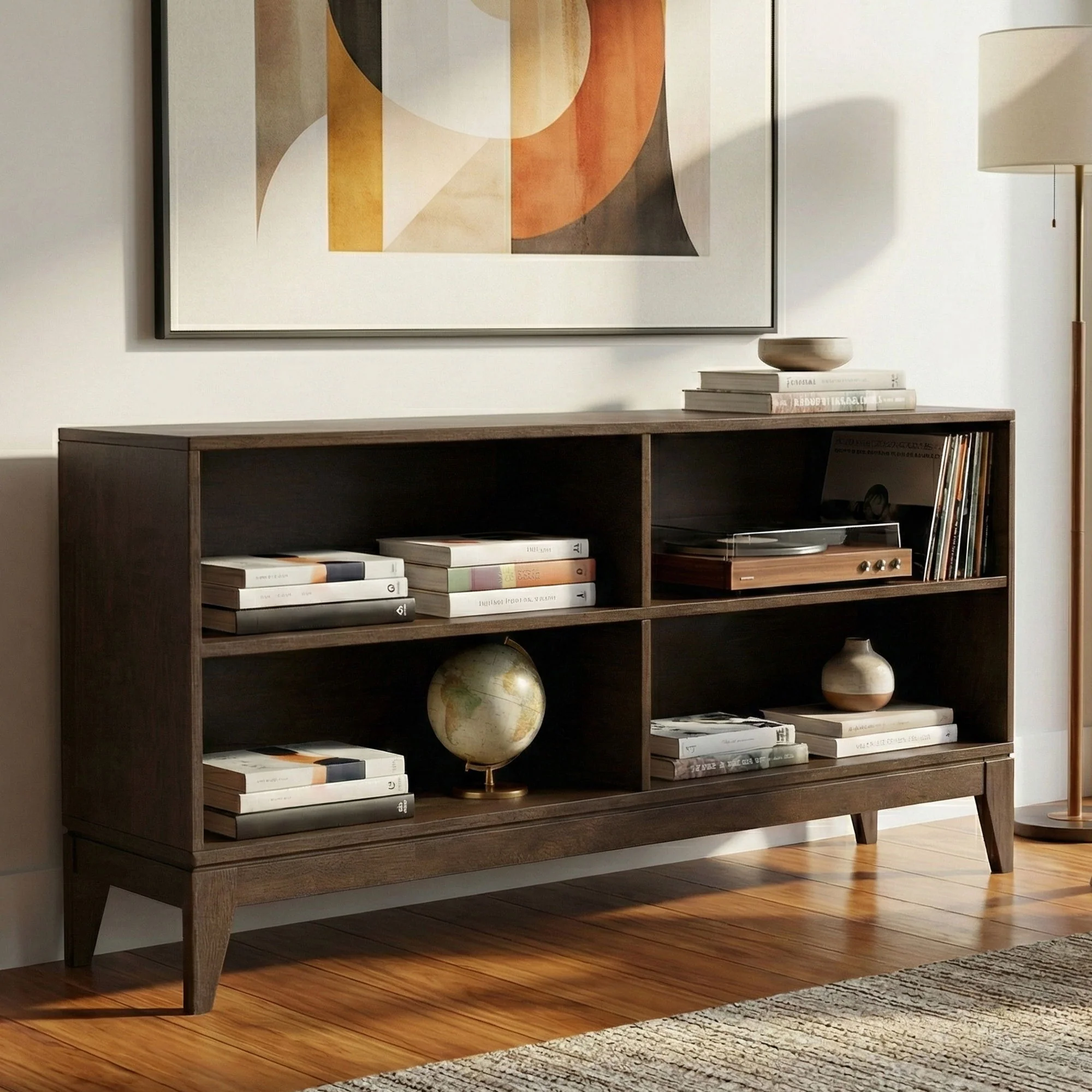 Harper - 4 Shelf Low Bookcase - Walnut Brown - Image 3