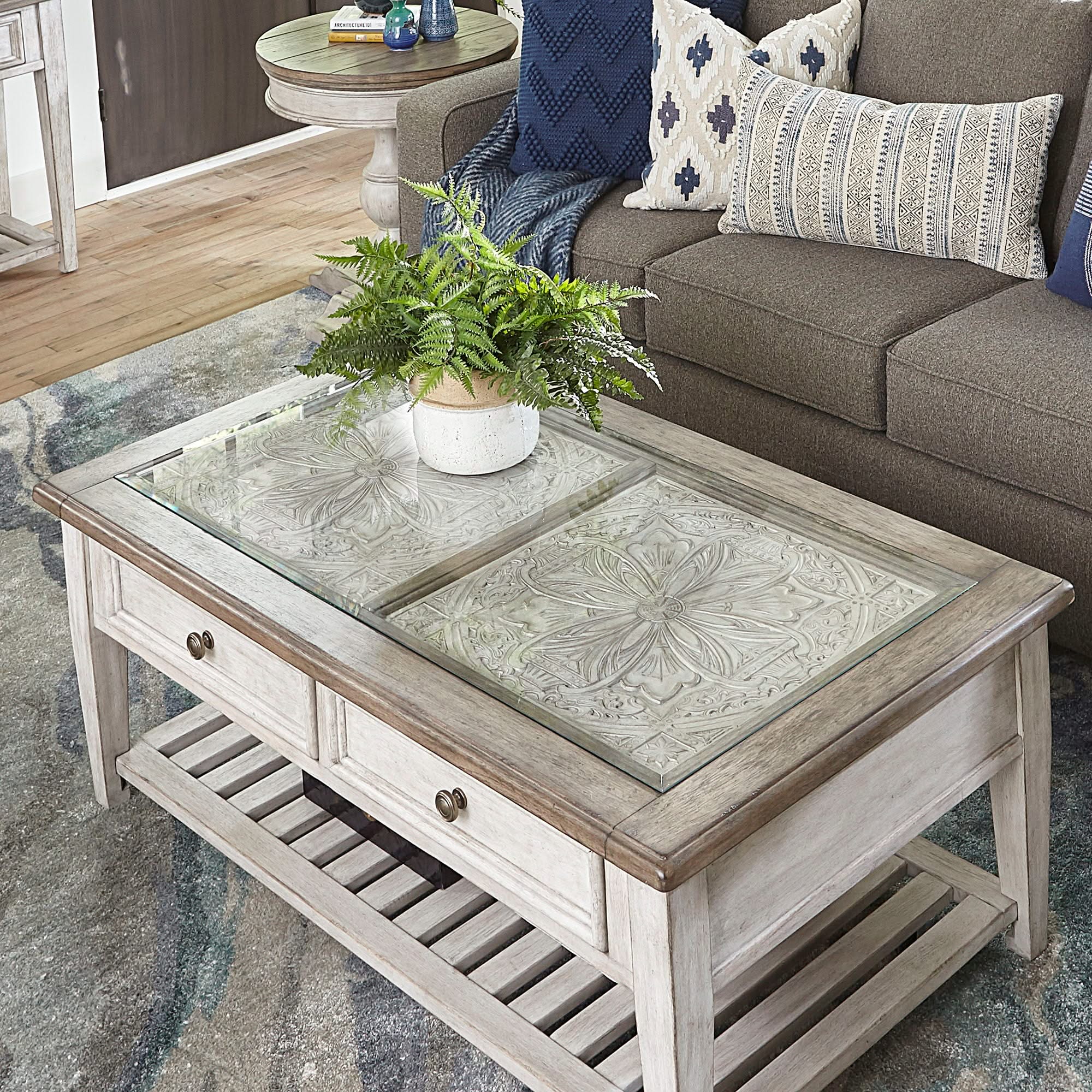 Heartland - Rect Ceiling Tile Cocktail Table - Antique White / Tobacco Tops - Image 2