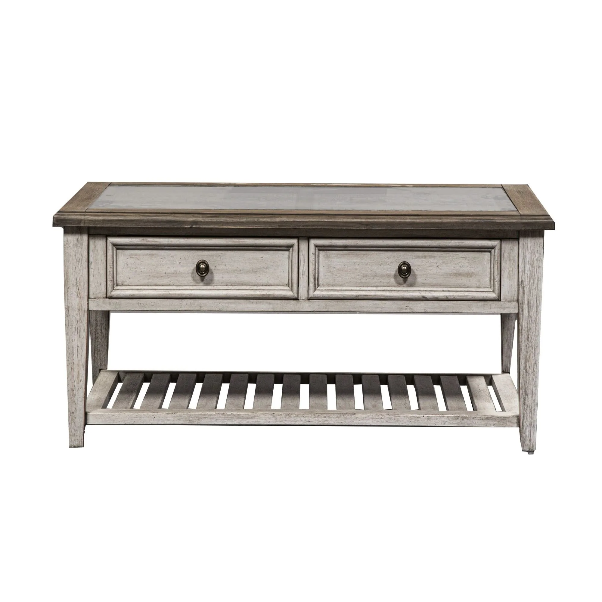 Heartland - Rect Ceiling Tile Cocktail Table - Antique White / Tobacco Tops - Image 3