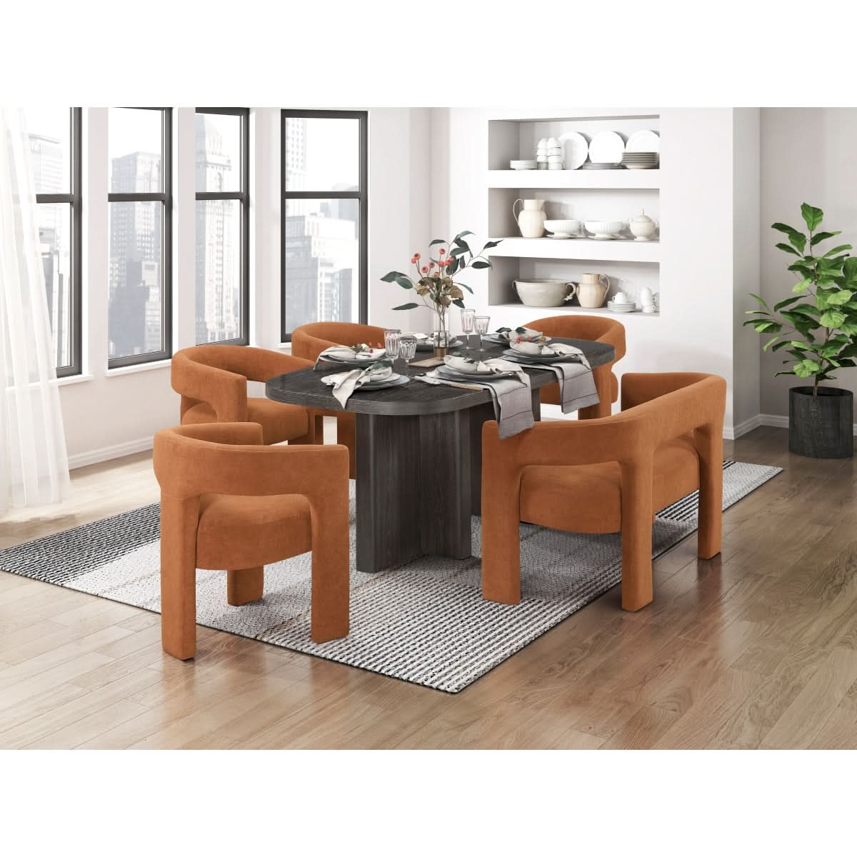 Helen Contemporary Dining Bench in Light Gray Black or Orange with Boucle Upholstery - Image 12