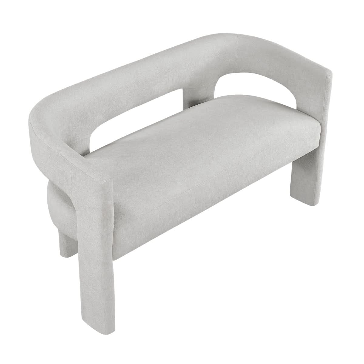 Helen Contemporary Dining Bench in Light Gray Black or Orange with Boucle Upholstery - Image 9