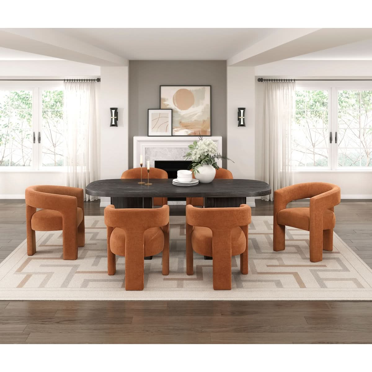 Helen Contemporary Dining Chairs in Light Gray Black or Orange with Boucle Upholstery - Image 19