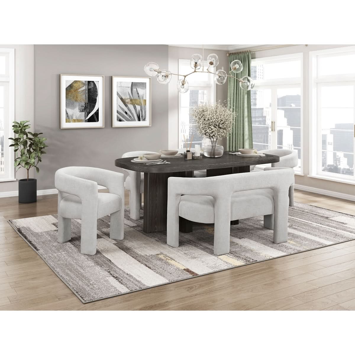 Helen Contemporary Dining Chairs in Light Gray Black or Orange with Boucle Upholstery - Image 20