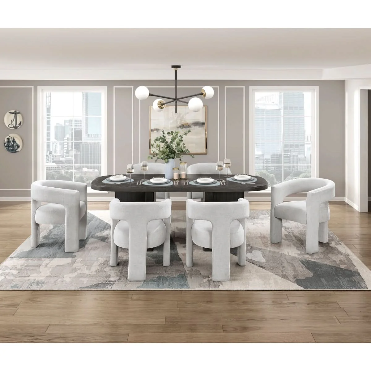 Helen Contemporary Dining Chairs in Light Gray Black or Orange with Boucle Upholstery - Image 21