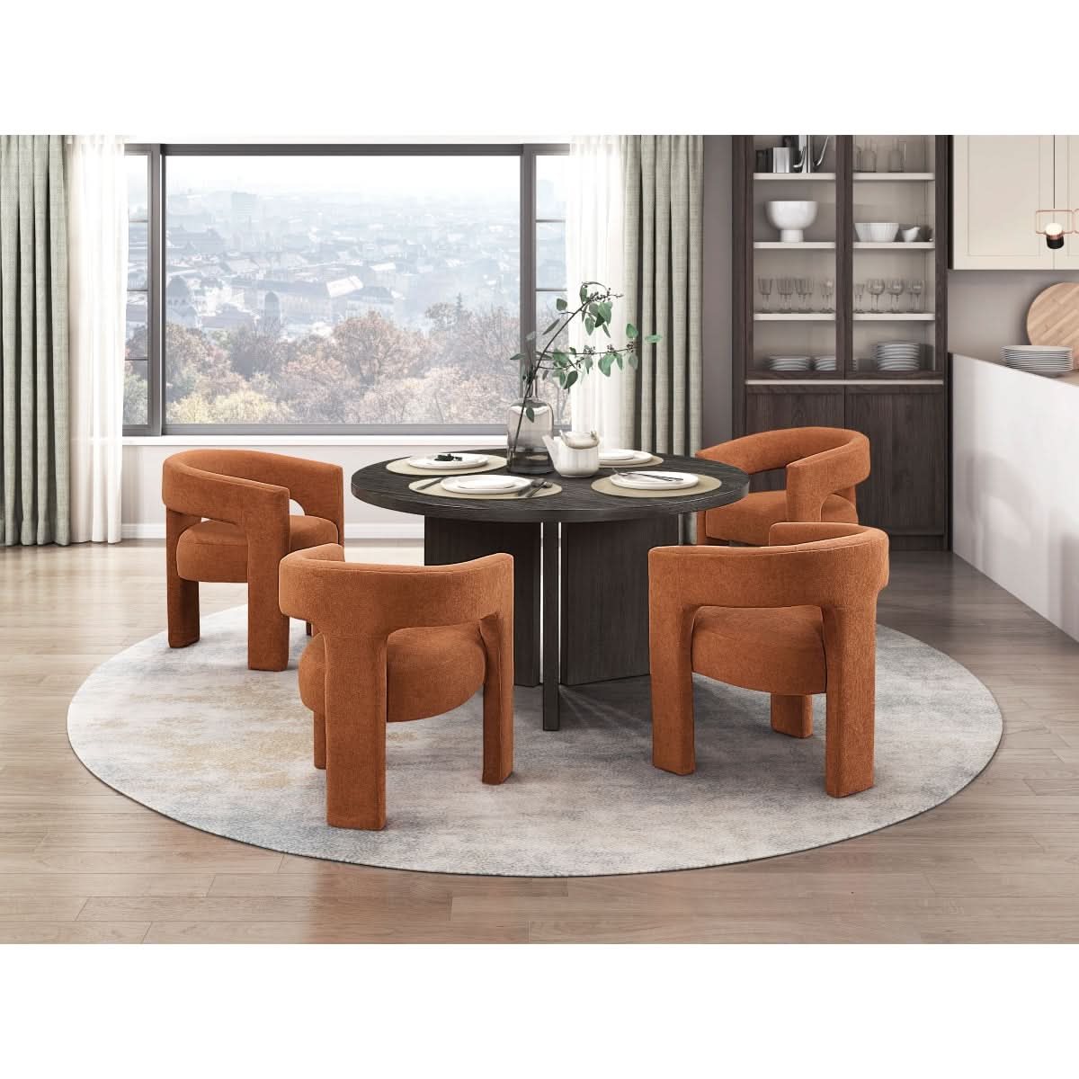 Helen Contemporary Dining Chairs in Light Gray Black or Orange with Boucle Upholstery - Image 23