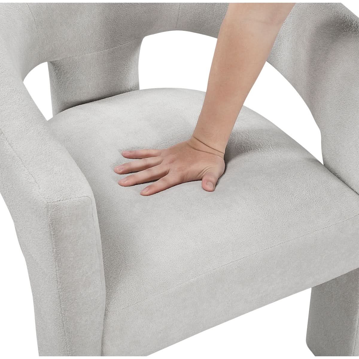 Helen Contemporary Dining Chairs in Light Gray Black or Orange with Boucle Upholstery - Image 8