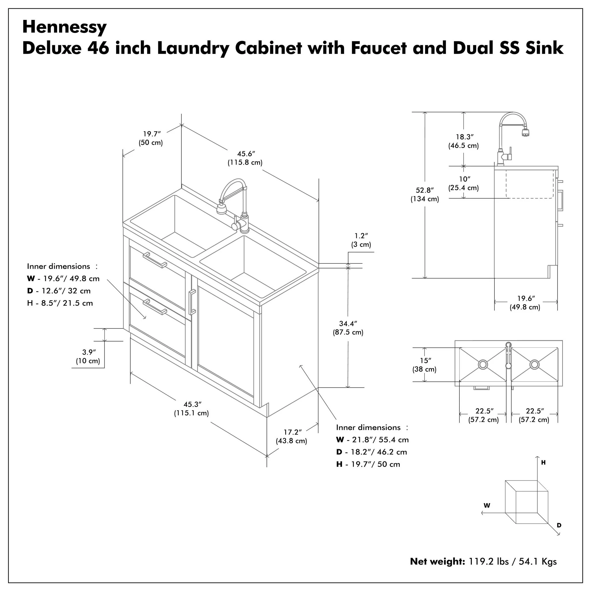 Hennessy - Laundry Utility Sink And Cabinet With Dual Sink And Pull Out Faucet - White - Image 3