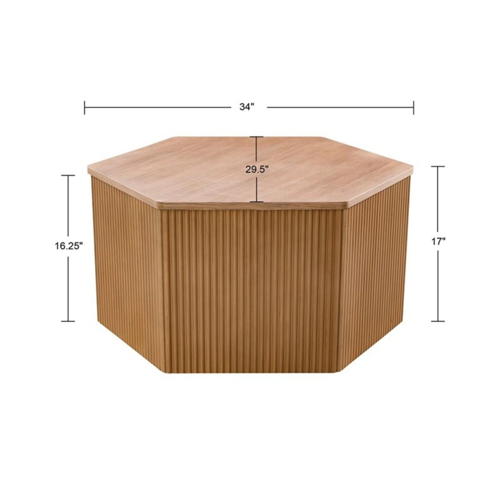 Hexagon Coffee Table With Fluted Design - Natural - Image 2