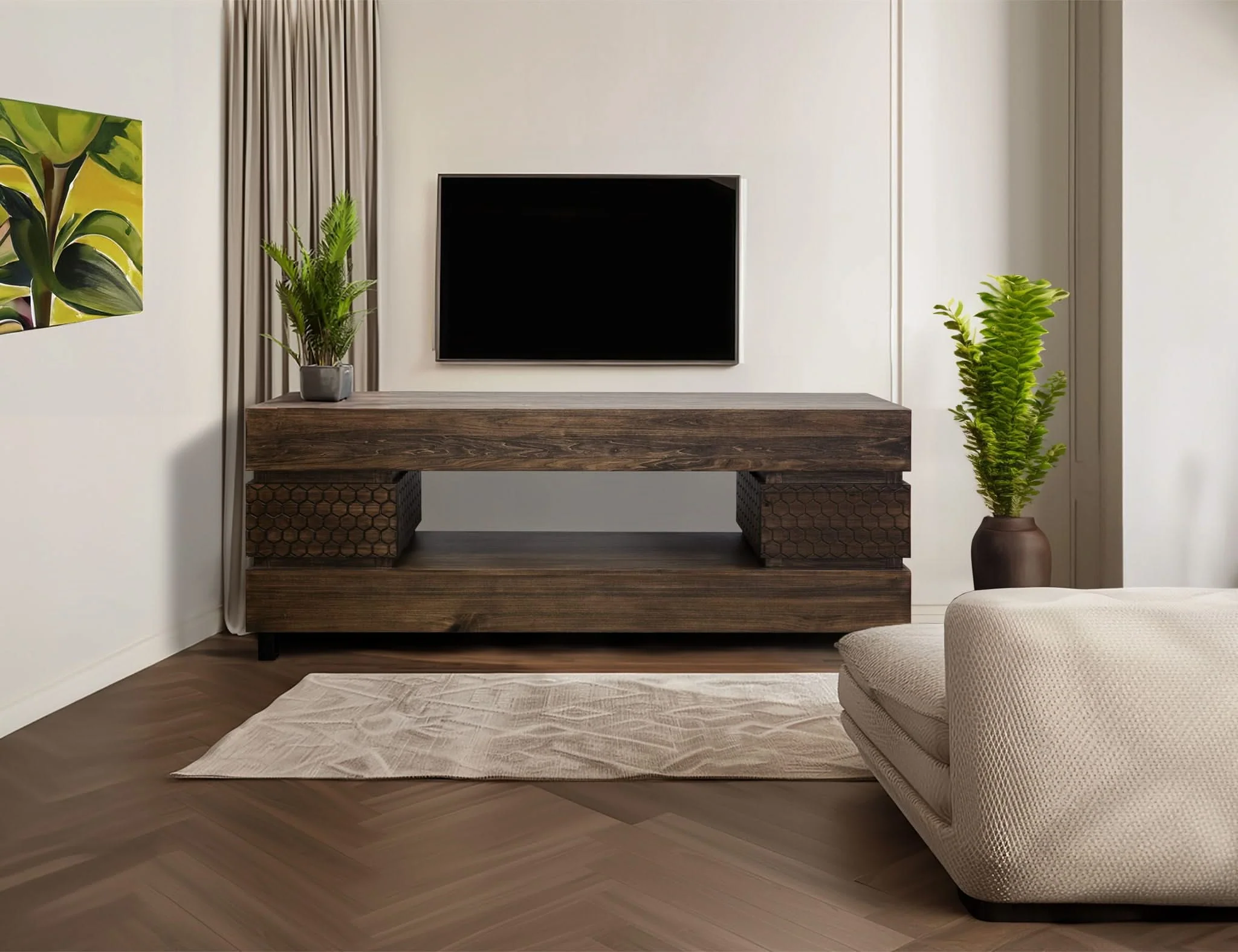 Honey - 2 Drawers TV Stand - Barrel Brown - Image 3