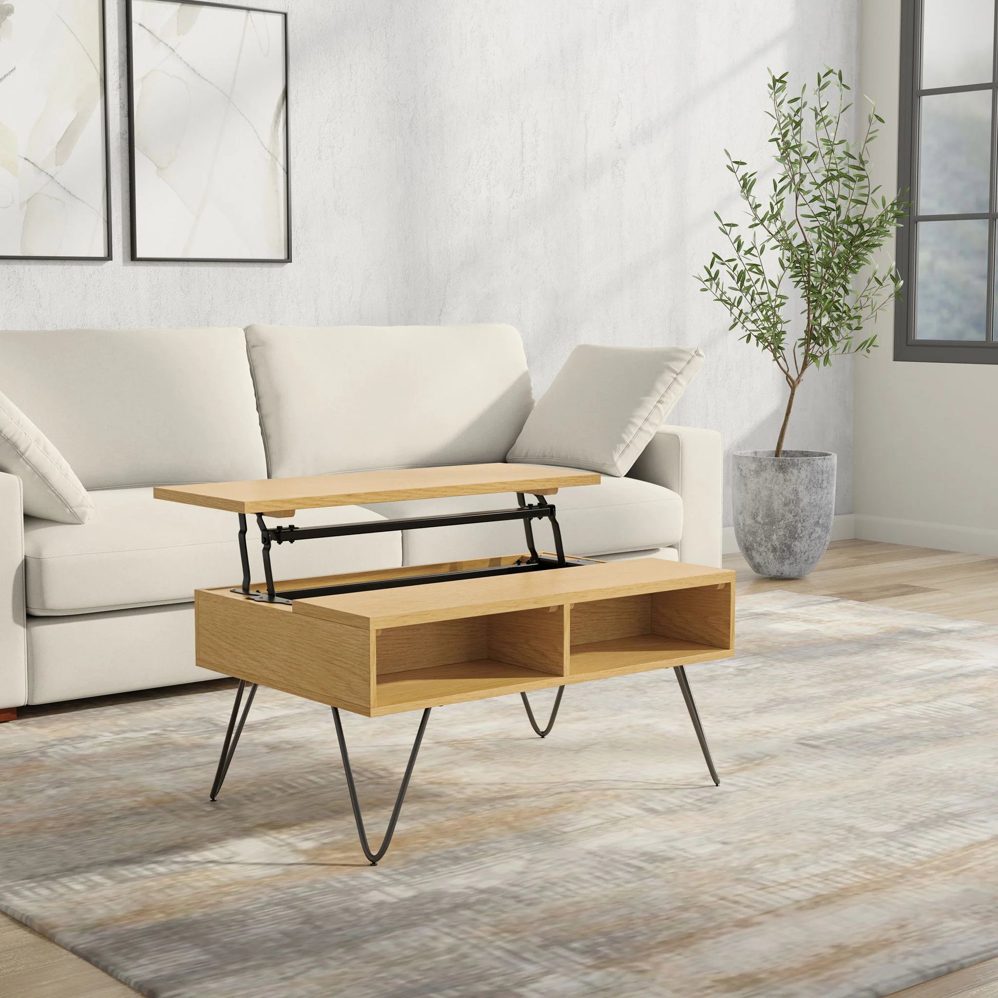 Hunter - Lift Top Coffee With Hidden Storage - Oak - Image 2