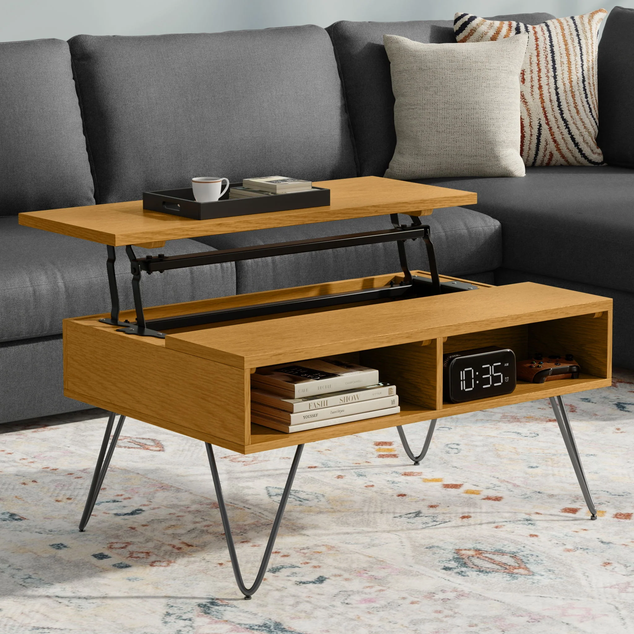 Hunter - Lift Top Coffee With Hidden Storage - Oak - Image 3