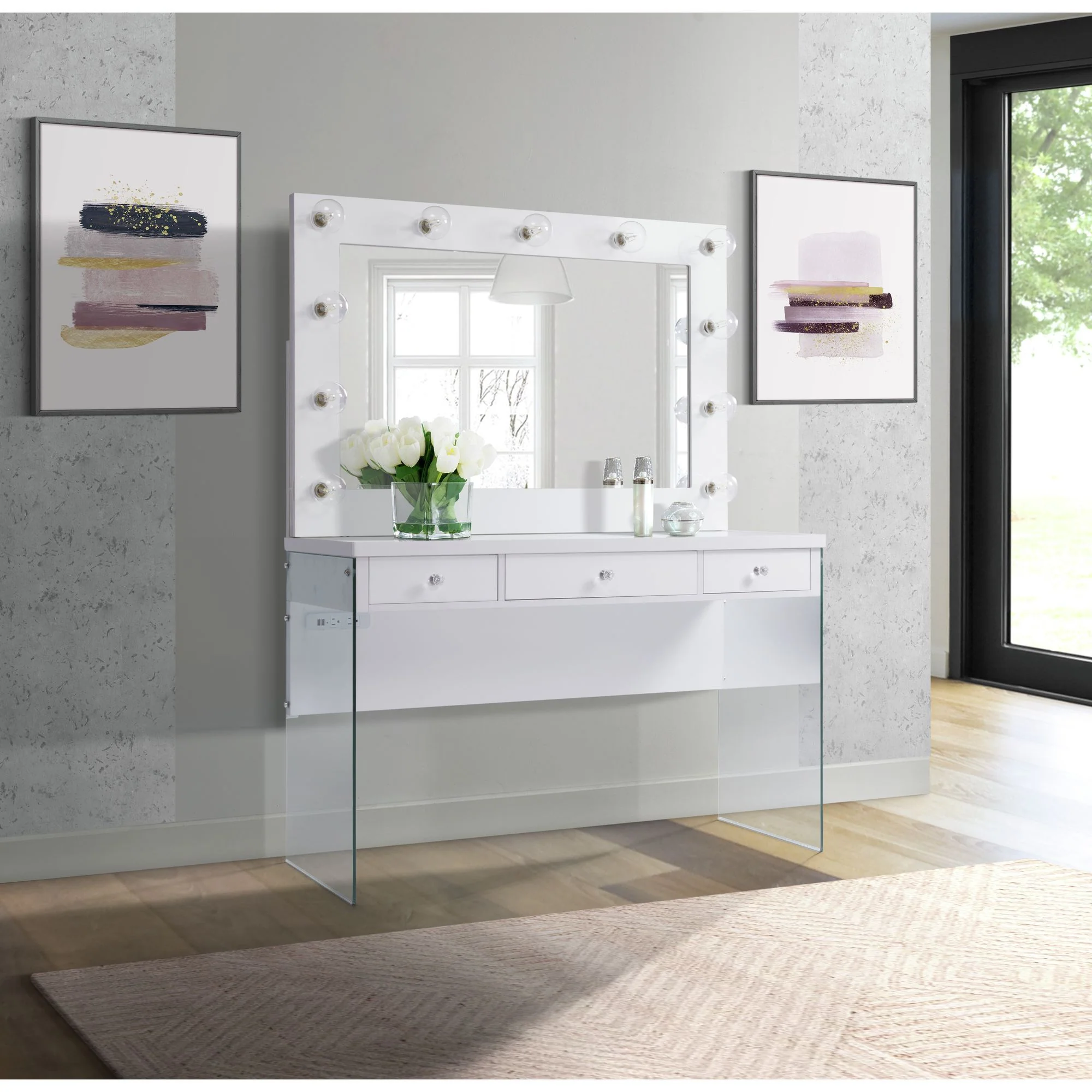 Jacey - Complete Vanity With Lightbulbs - Glossy White - Image 4