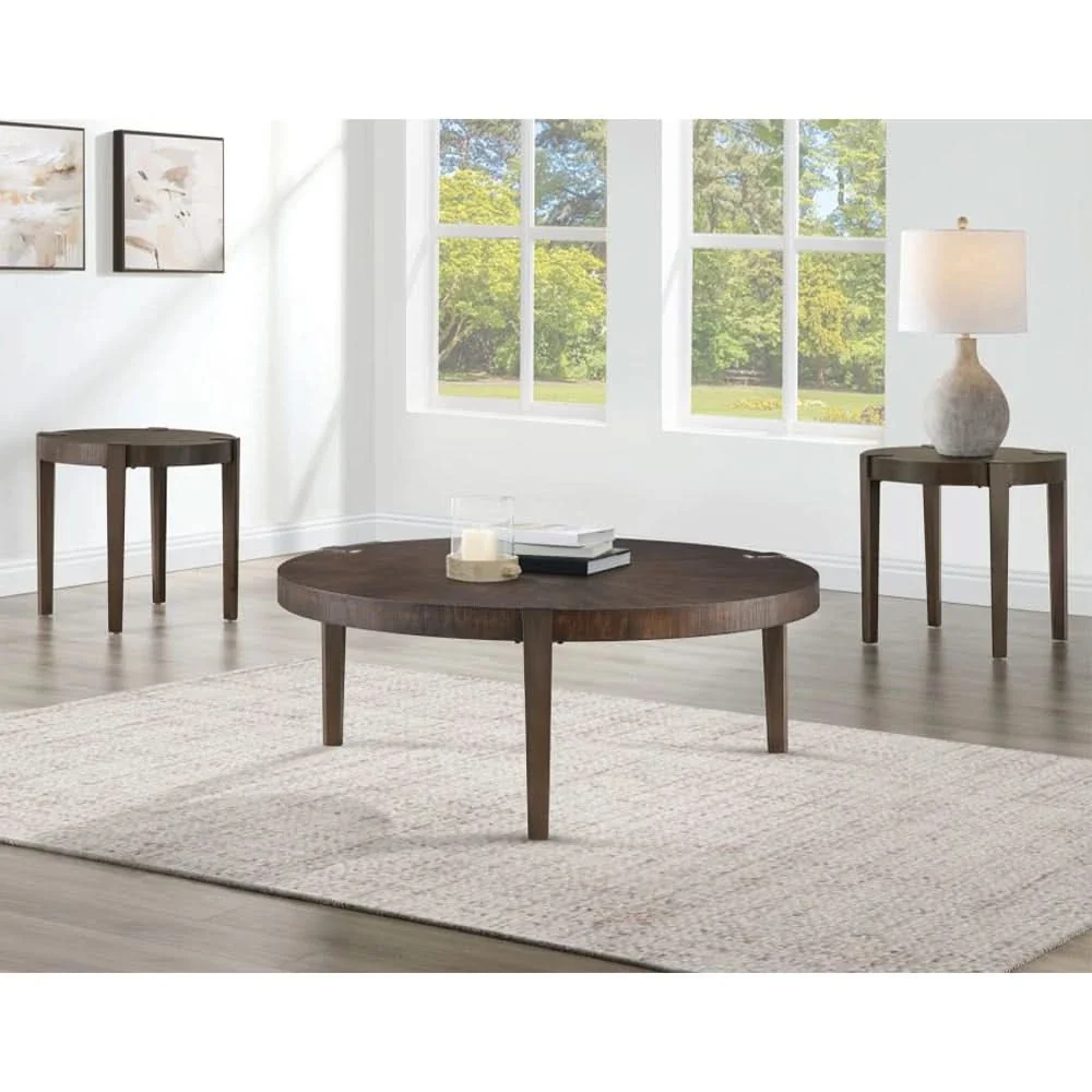 Gracie Brown Round Cocktail Table with Sunburst Top and Metal Legs - Image 5