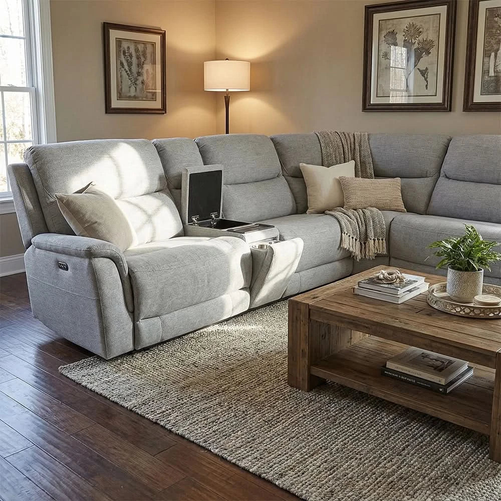 Jensen Grey Contemporary 6-Piece Power Reclining Sectional with Power Headrests and Zero Gravity - Image 4