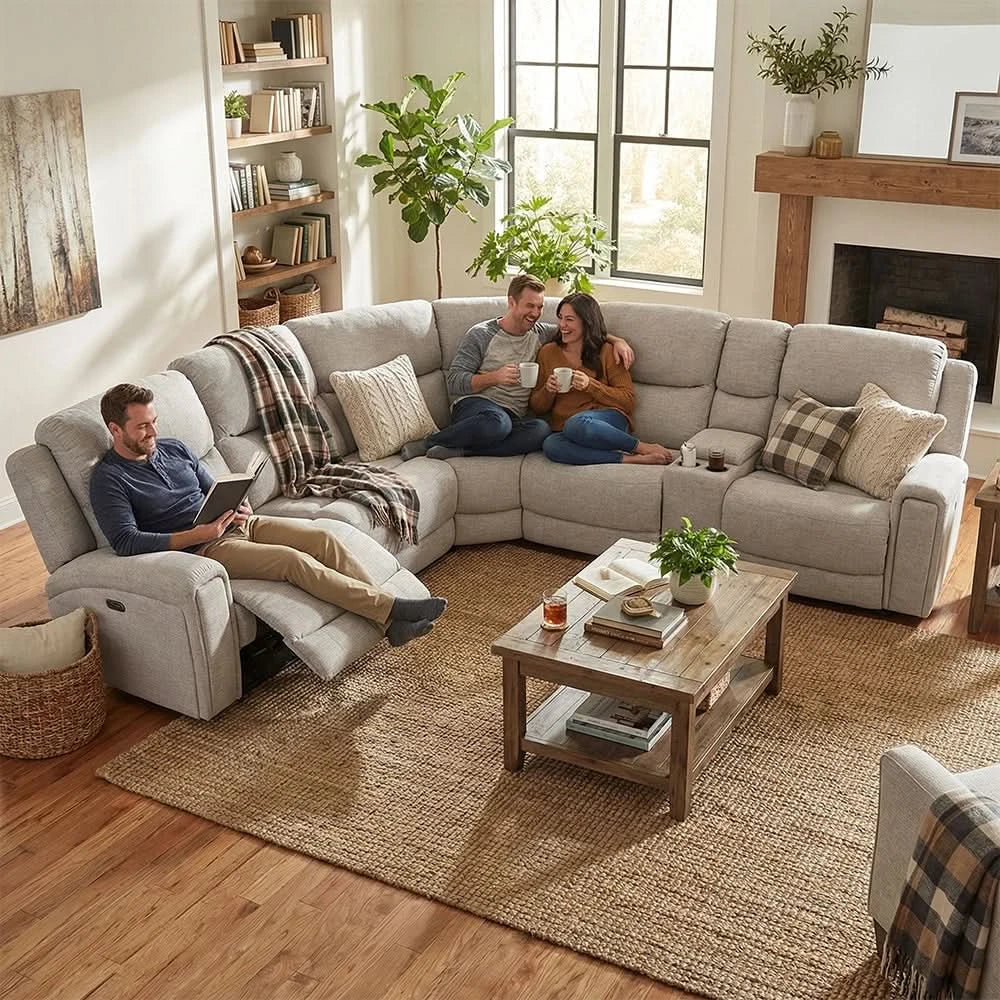 Jensen Grey Contemporary 6-Piece Power Reclining Sectional with Power Headrests and Zero Gravity - Image 2
