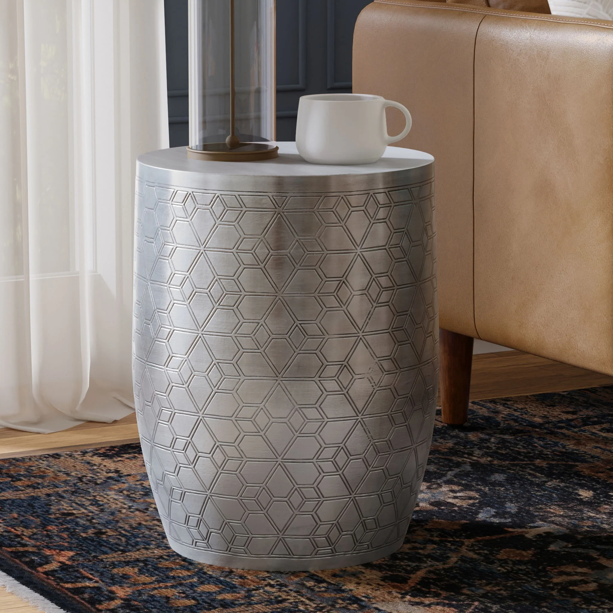 Johnsen - Geometric Pattern Accent Table - Antique Silver - Image 4