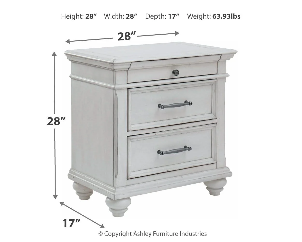 Kanwyn - Three Drawer Night Stand - Whitewash - Image 3
