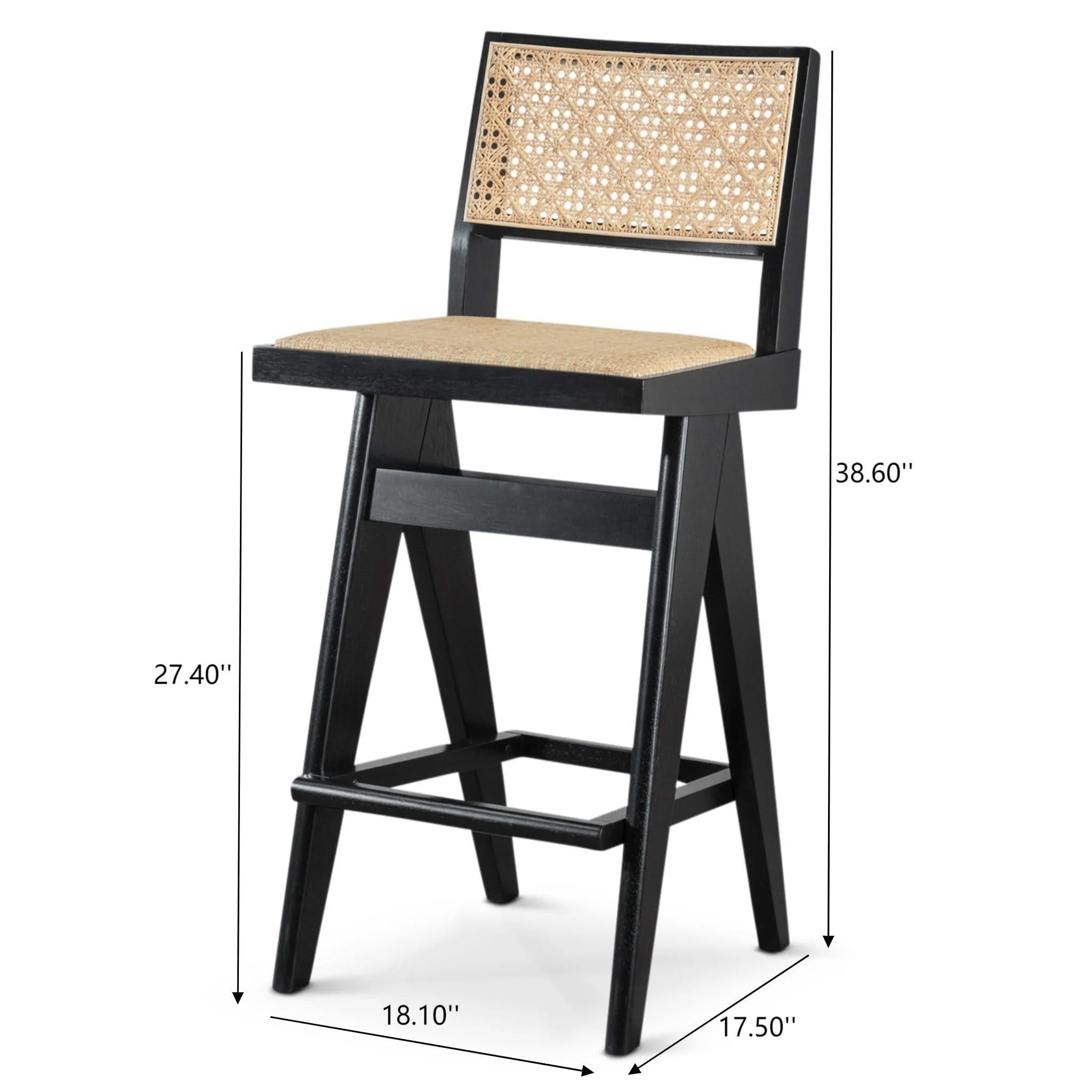 Keira - Bar Stool (Set of 2) - Black / Rattan - Image 2