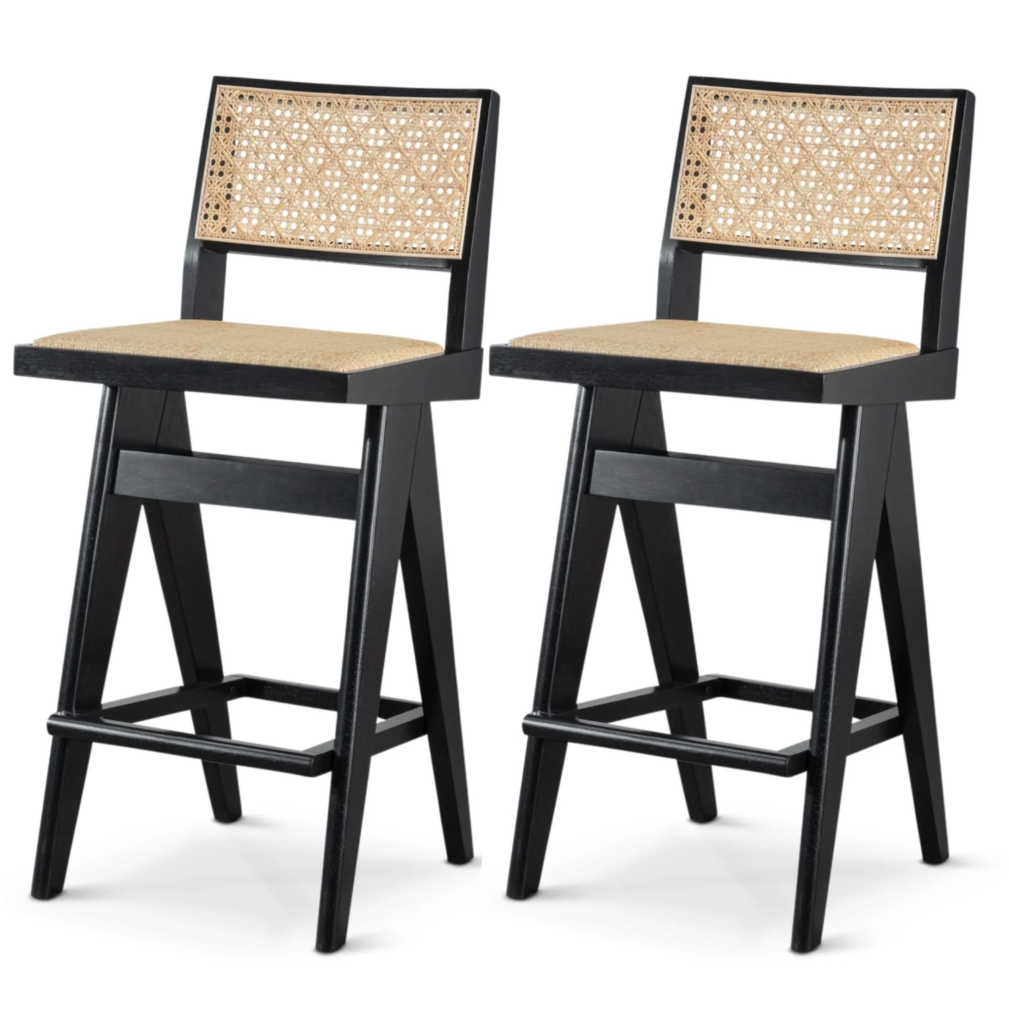 Keira - Bar Stool (Set of 2) - Black / Rattan - Image 4