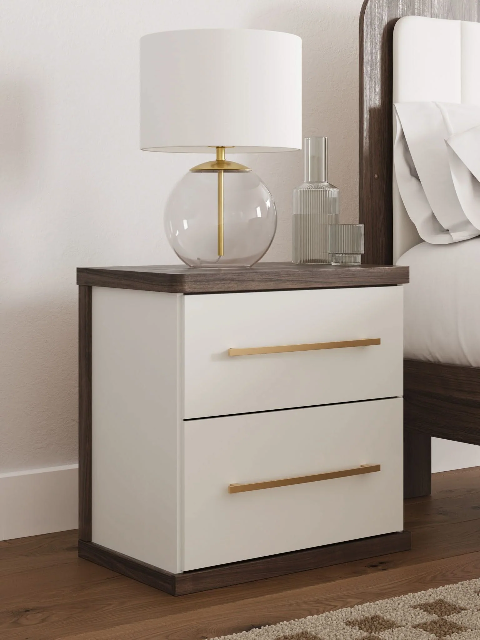 Kendanport - Two Drawer Night Stand - Brown / White - Image 2