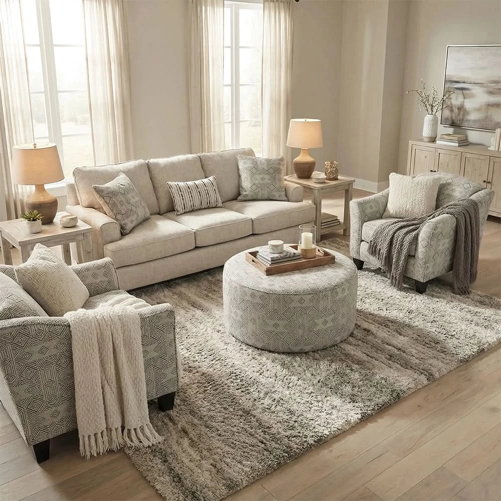 Kirkpatrick Graphite Contemporary Fabric Sofa & Loveseat with Plush Cushions - Image 2