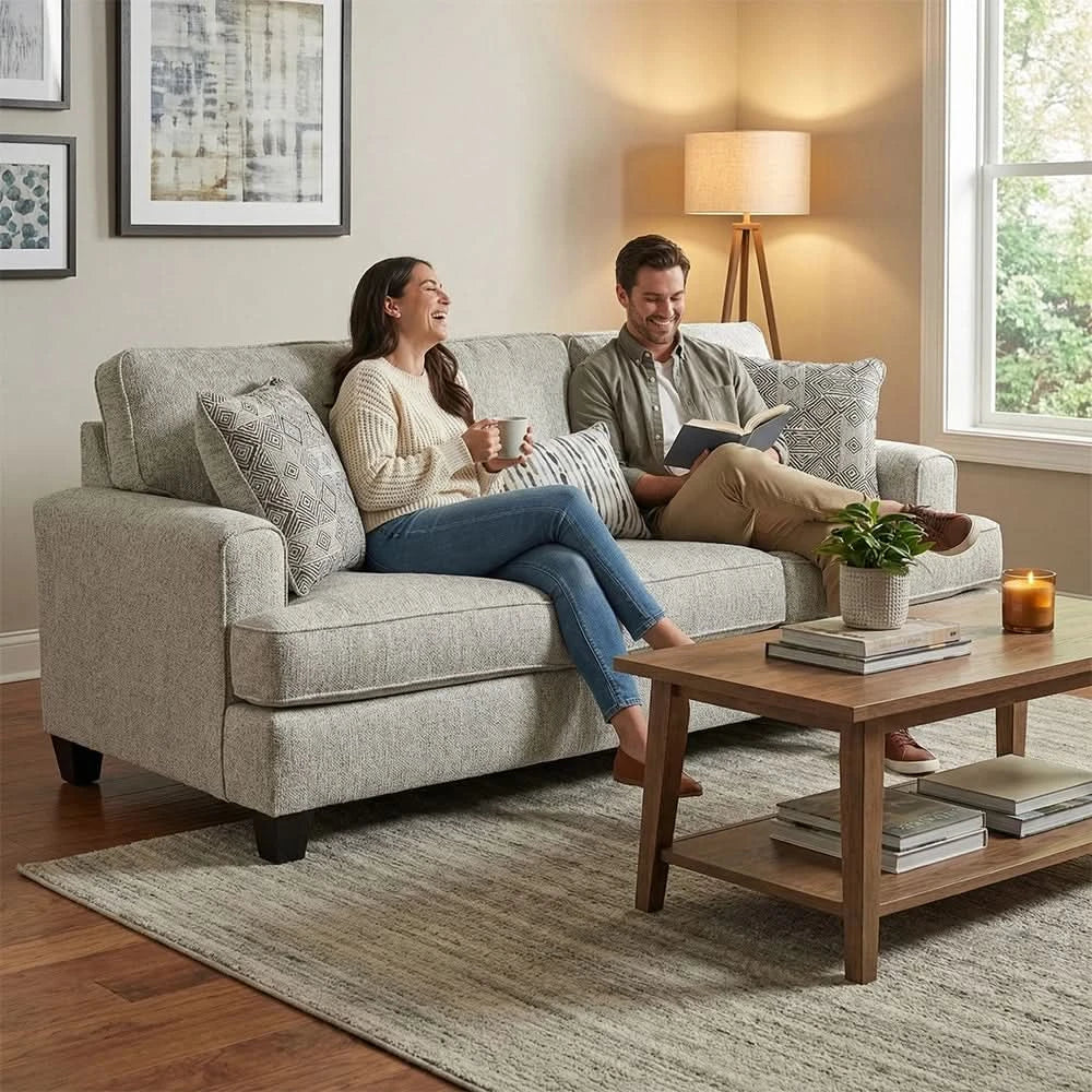 Kirkpatrick Graphite Contemporary Fabric Sofa & Loveseat with Plush Cushions - Image 3