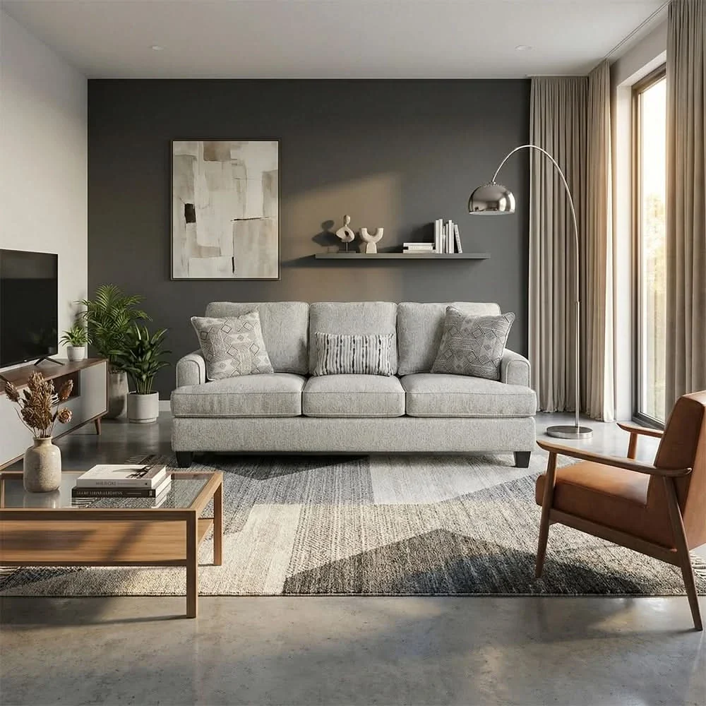 Kirkpatrick Graphite Contemporary Fabric Sofa with Plush Cushions - Image 3