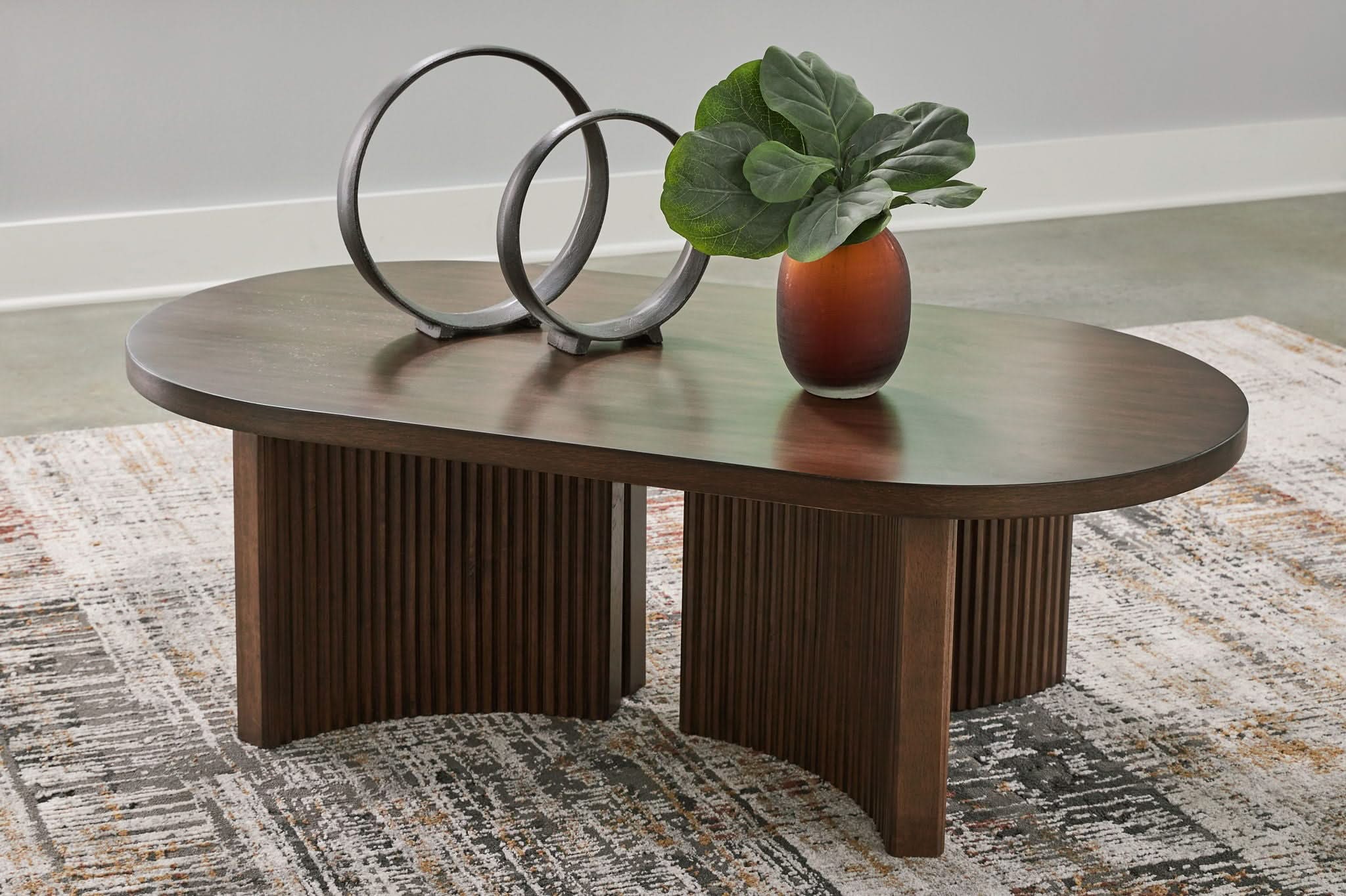 Korestone - Oval Cocktail Table - Dark Brown - Image 3