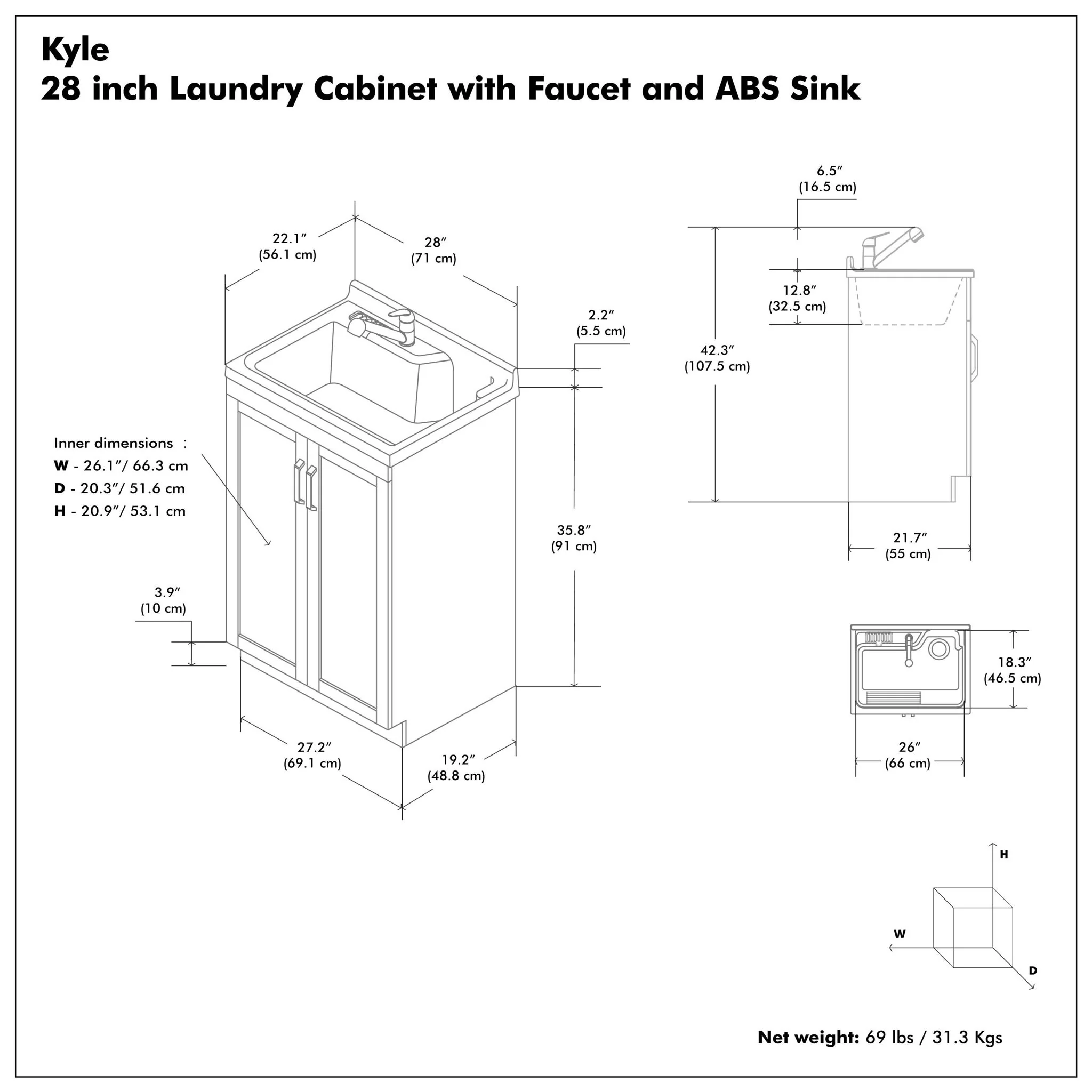 Kyle - Laundry Cabinet & Faucet And Stainless Steel Sink - Image 4