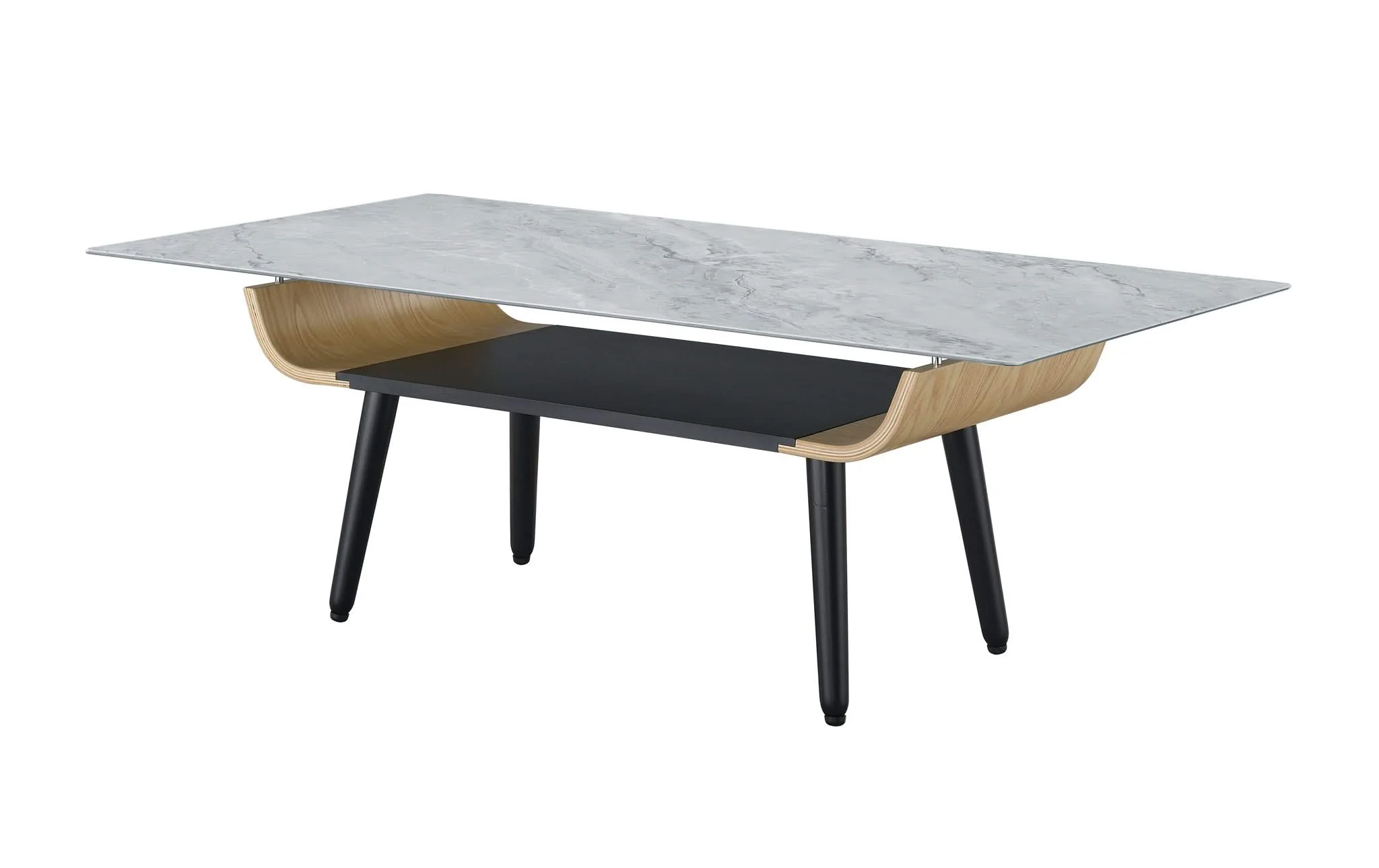 Landon - Coffee Table With Glass Marble Texture Top And Bent Wood Design - Image 4