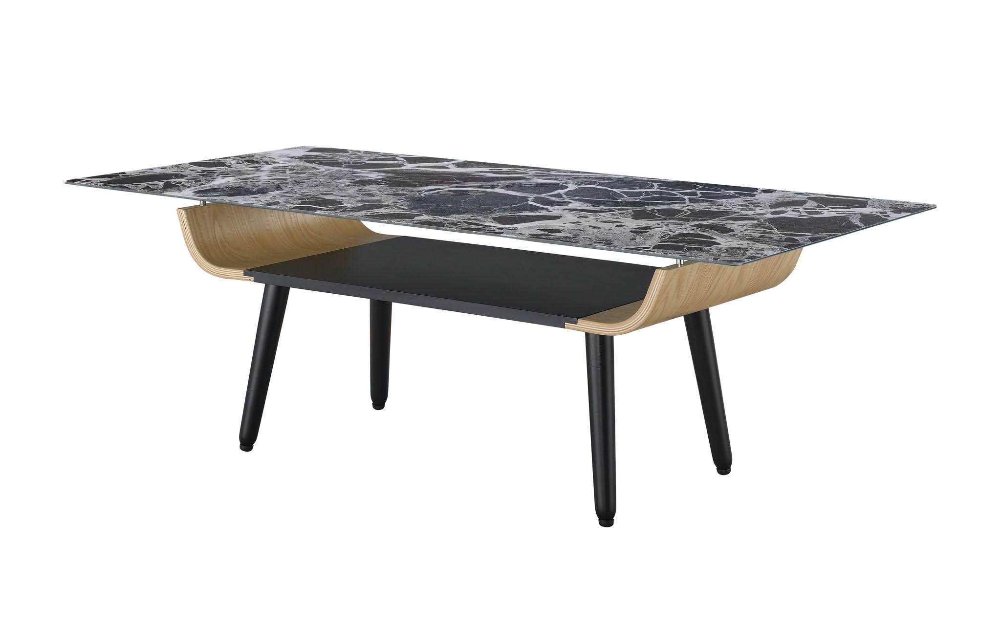 Landon - Coffee Table With Glass Marble Texture Top And Bent Wood Design - Image 8