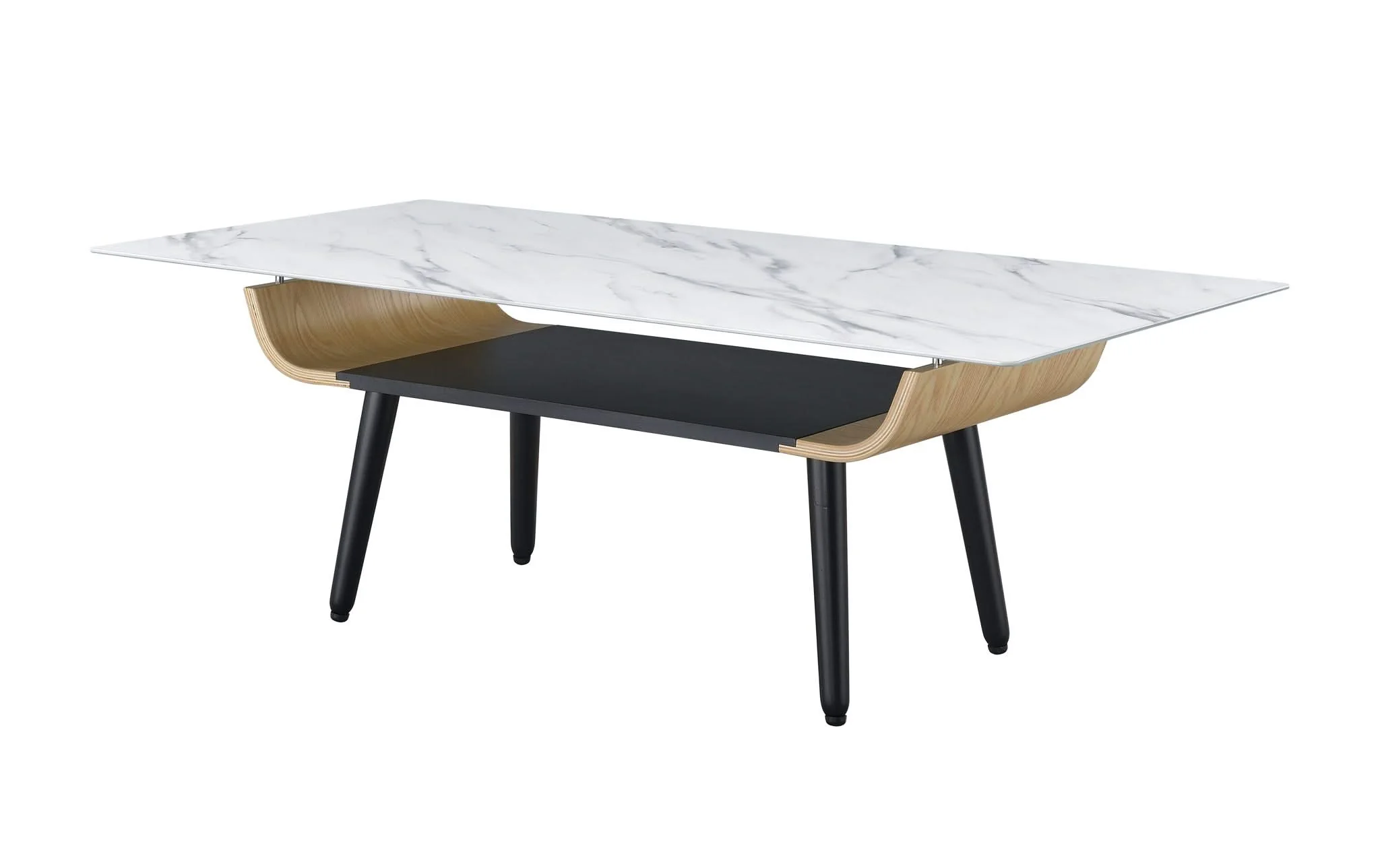 Landon - Coffee Table With Glass Marble Texture Top And Bent Wood Design - Image 9