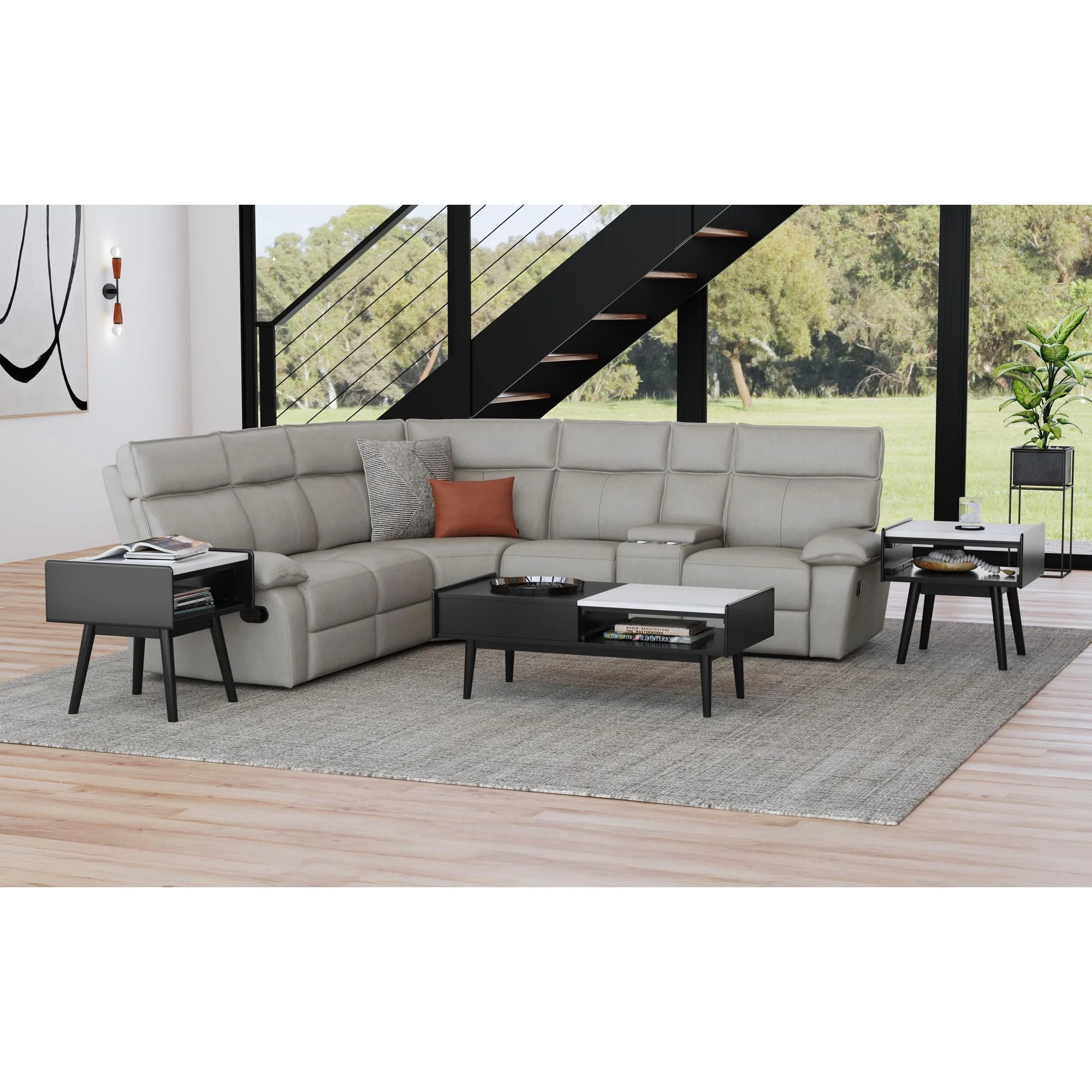 Lanette - End Table With White Marble Top - Black - Image 3