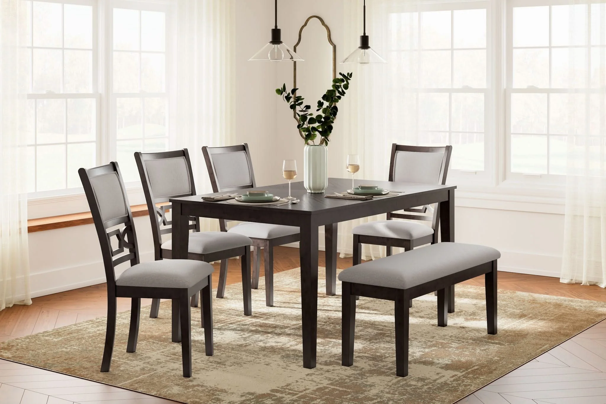 Langwest - Dining Room Table Set (Set of 6) - Brown - Image 3
