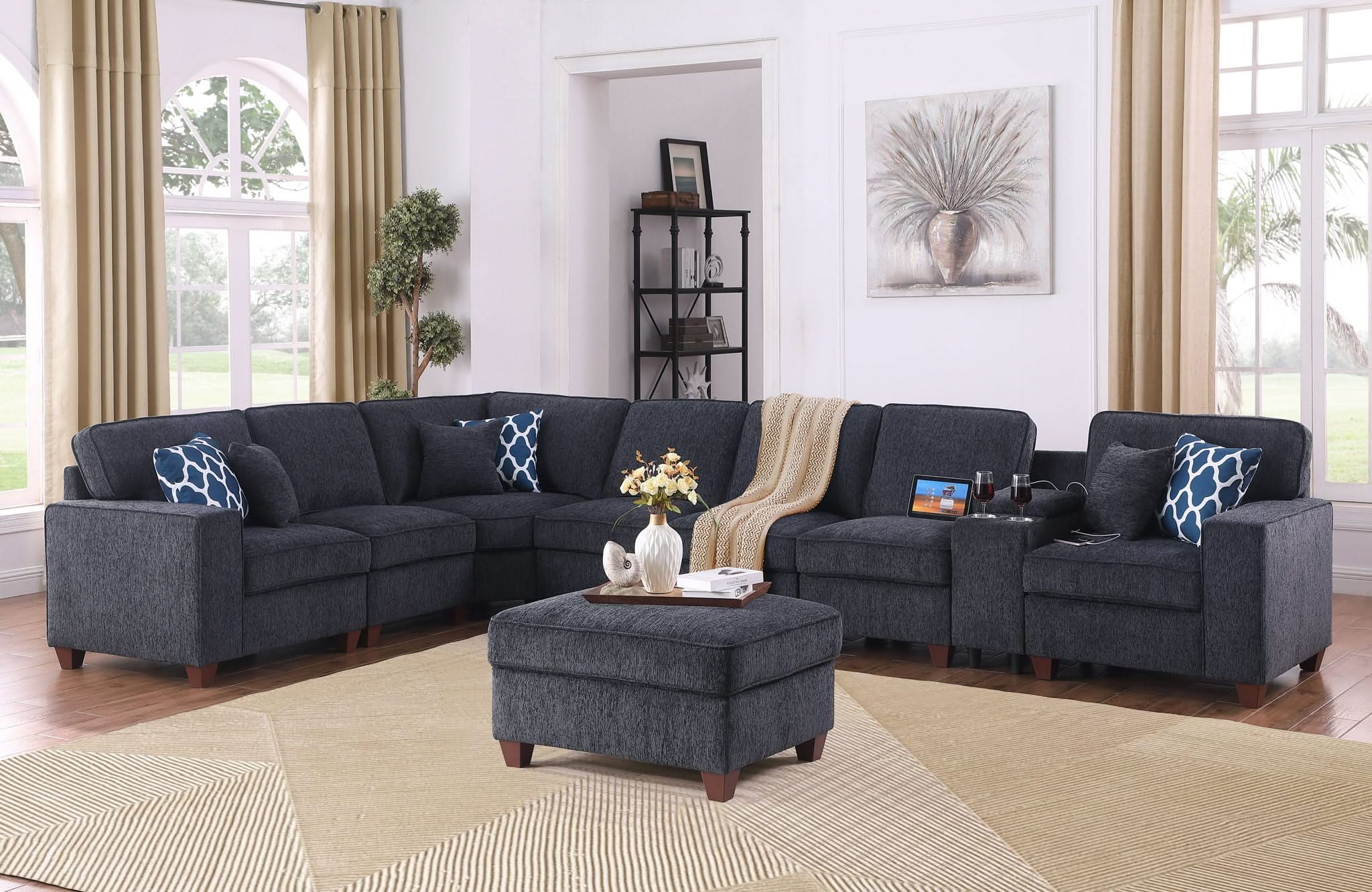 Lily - Sectional Sofa With Ottoman - Black - Image 3