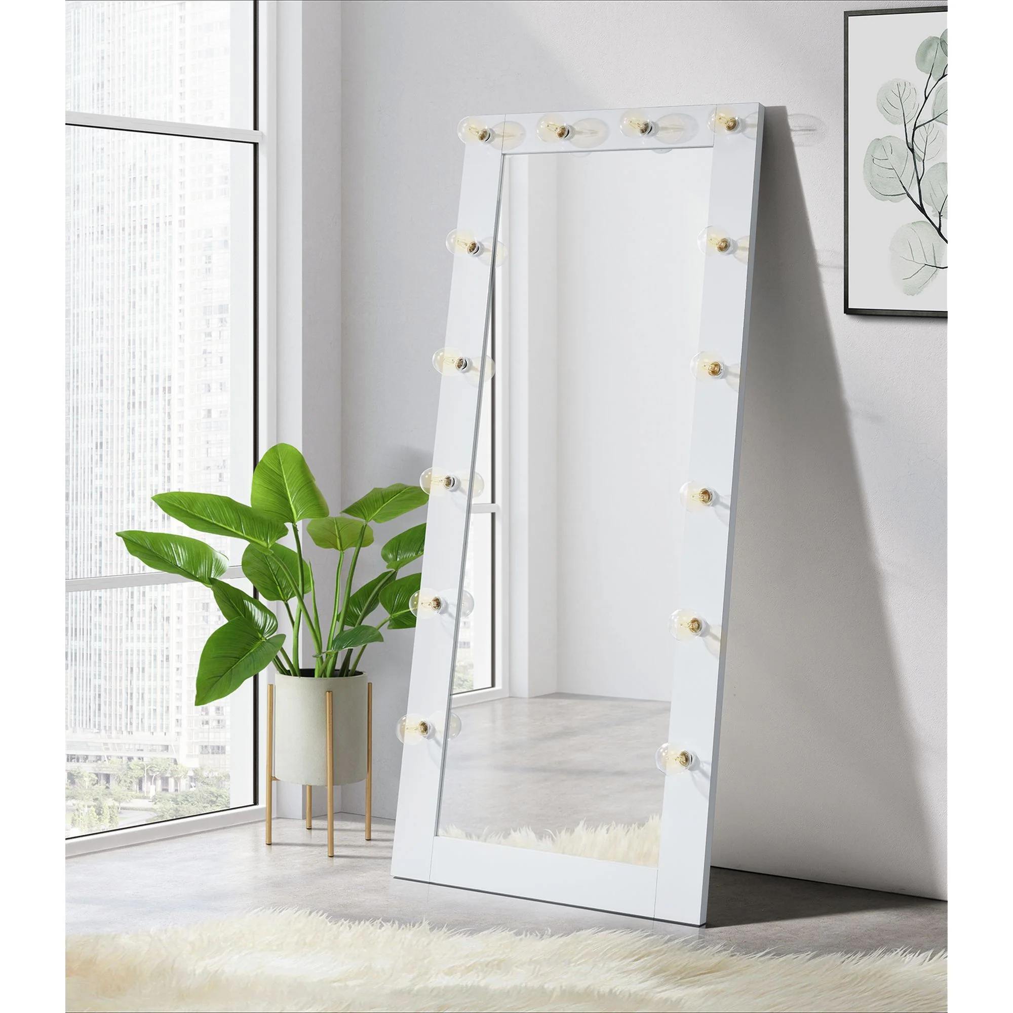 Lindy - Floor Mirror With Lights - White - Image 2