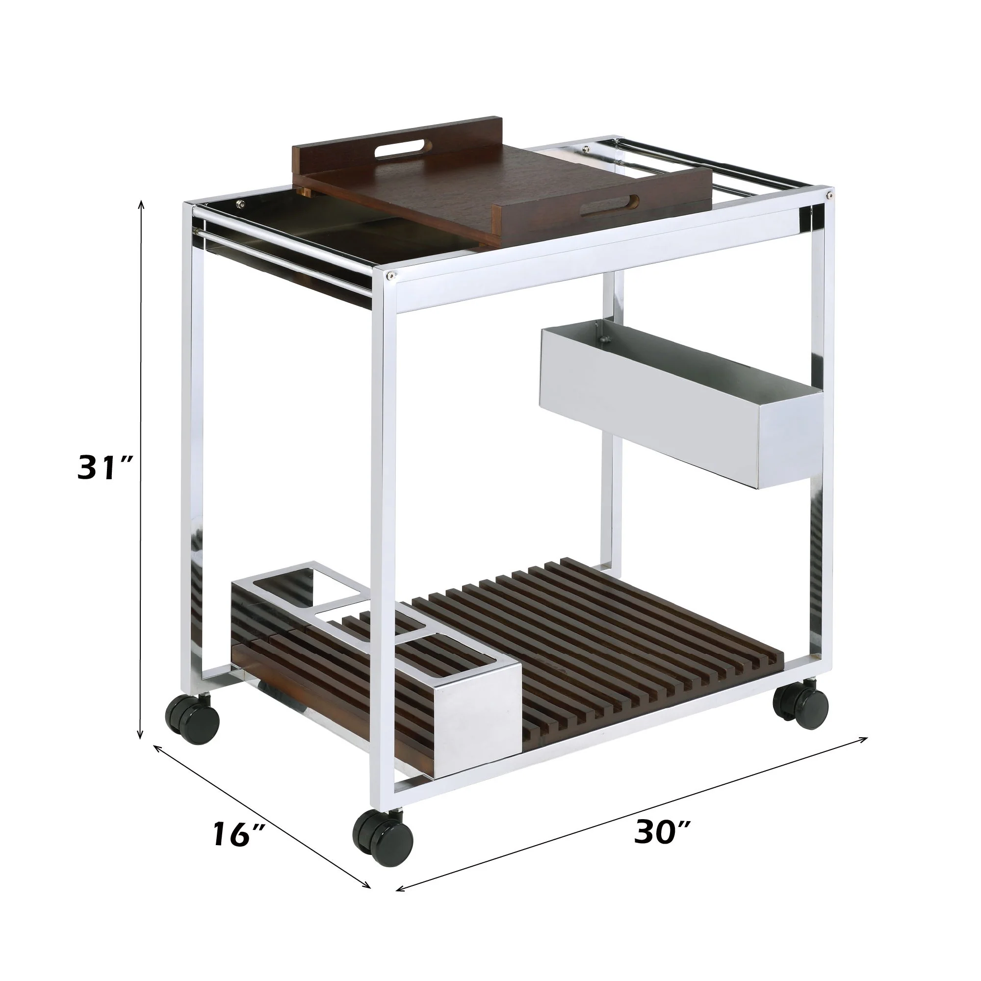 Lisses - Serving Cart - Chrome / Walnut - Image 3