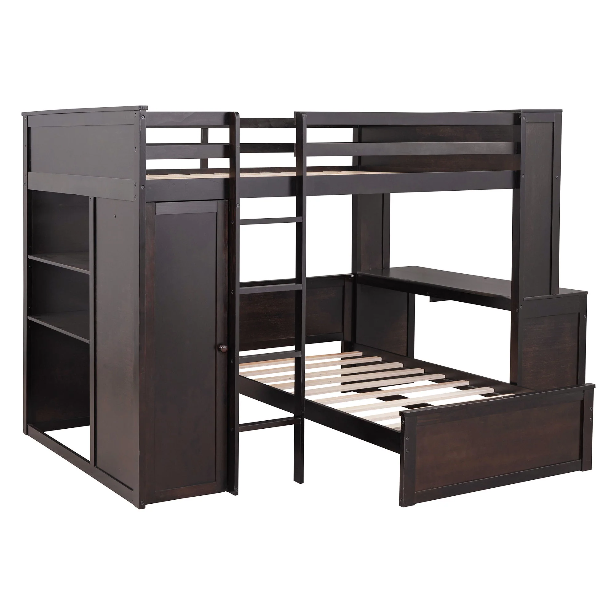 Loft Bed With A Twin Size Standalone Bed, Shelves, Desk, And Wardrobe - Image 6
