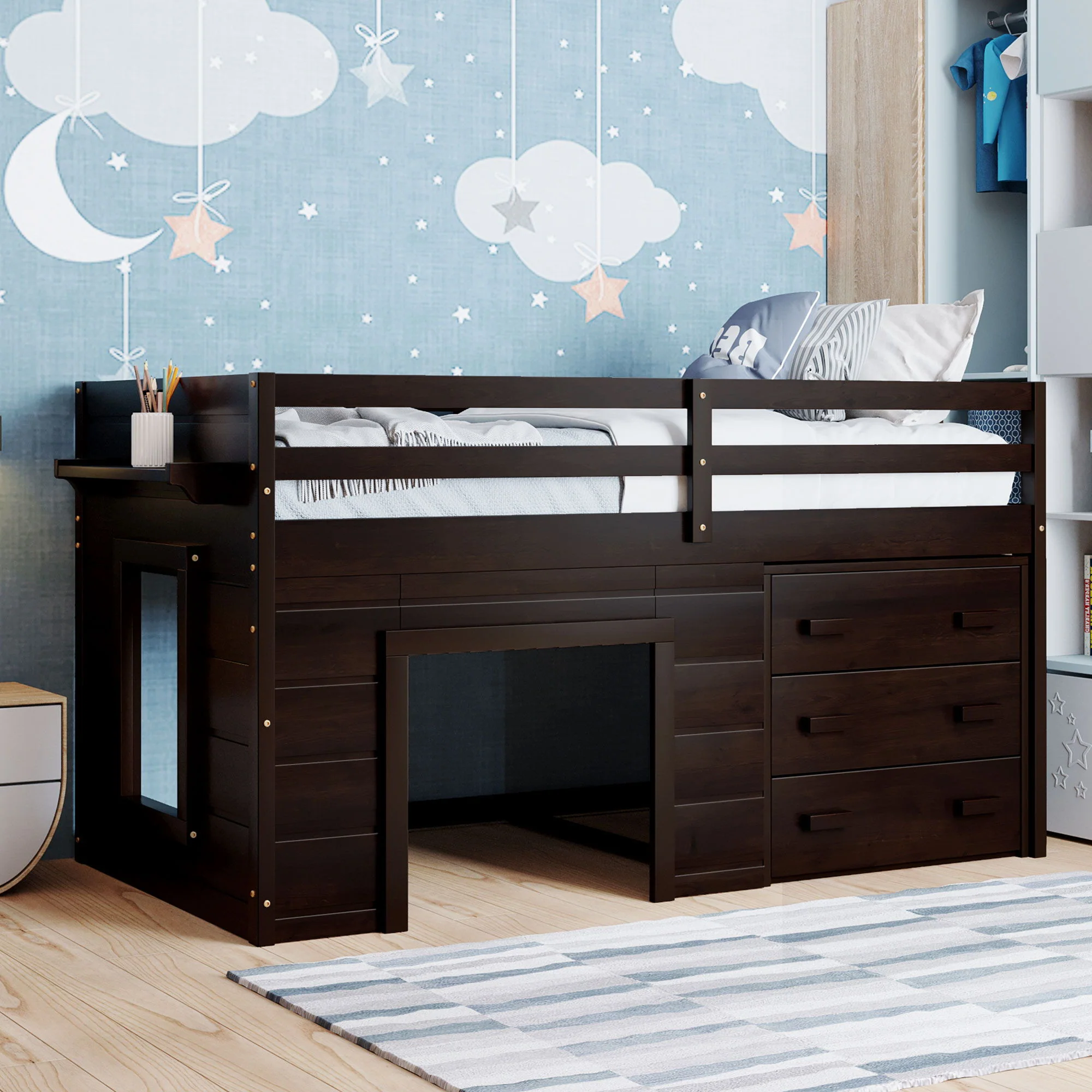 Loft Bed With Cabinet And Shelf - Image 2