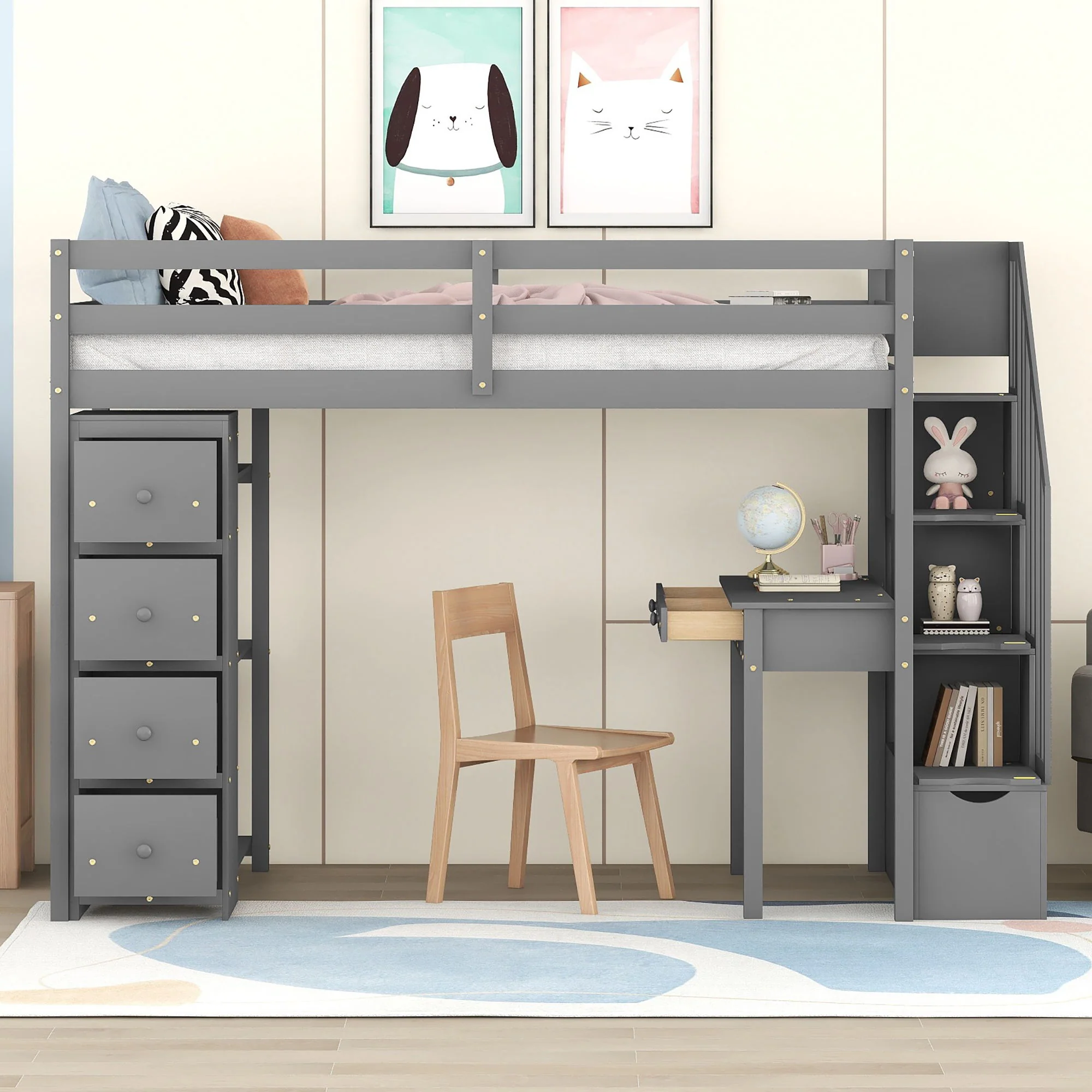 Loft Bed With Storage Drawers, Desk And Stairs With Shelves - Image 10