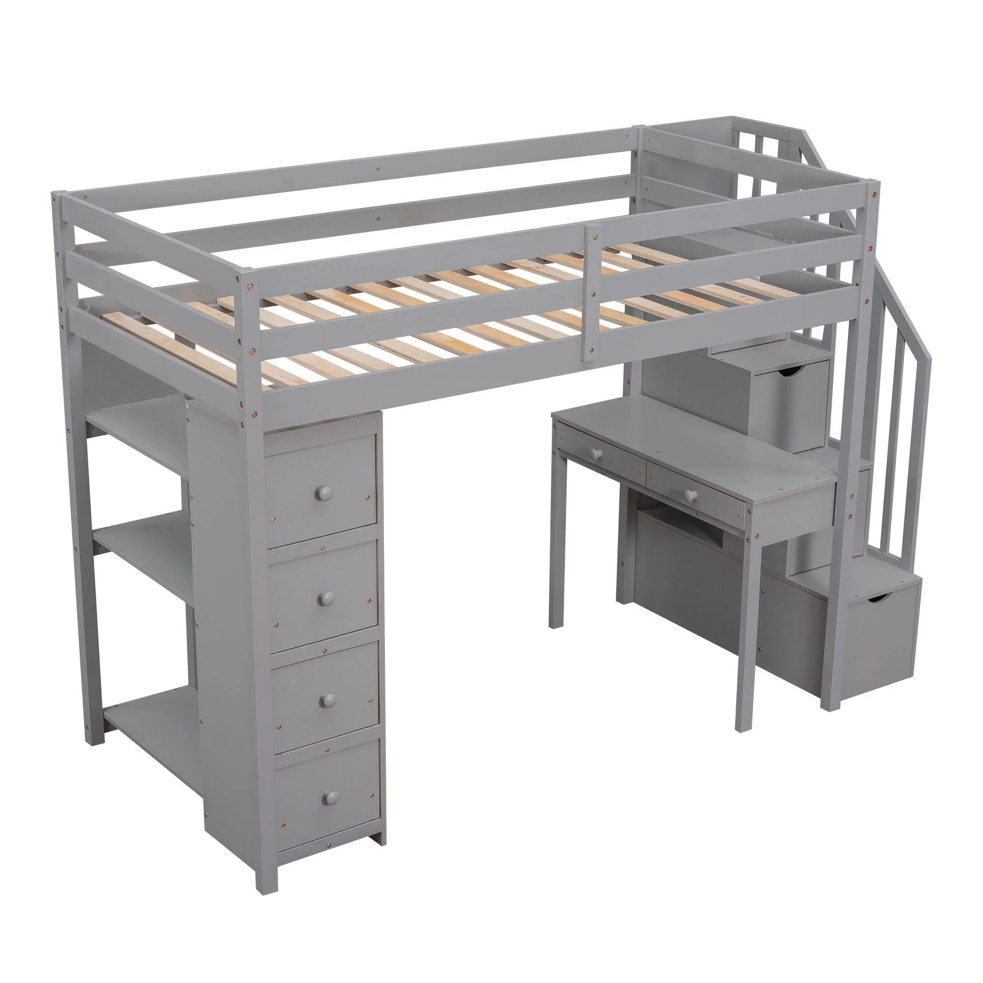 Loft Bed With Storage Drawers, Desk And Stairs With Shelves - Image 12