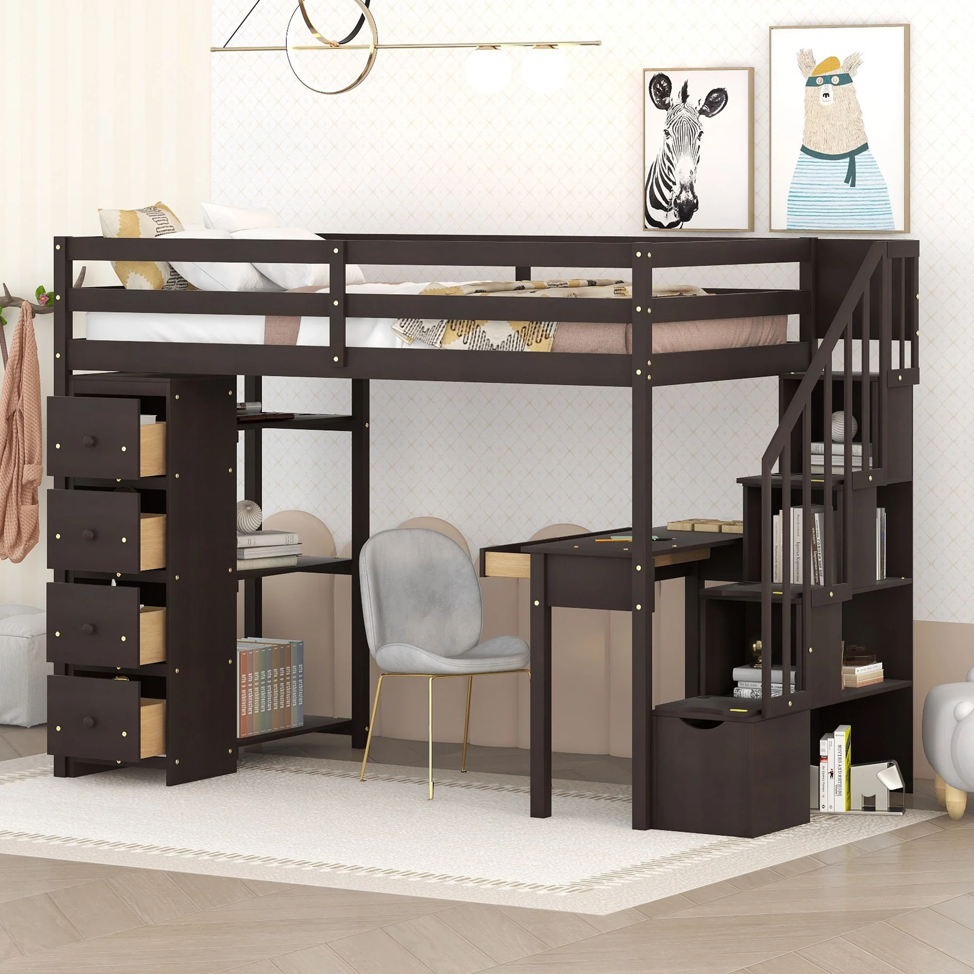 Loft Bed With Storage Drawers, Desk And Stairs With Shelves - Image 3