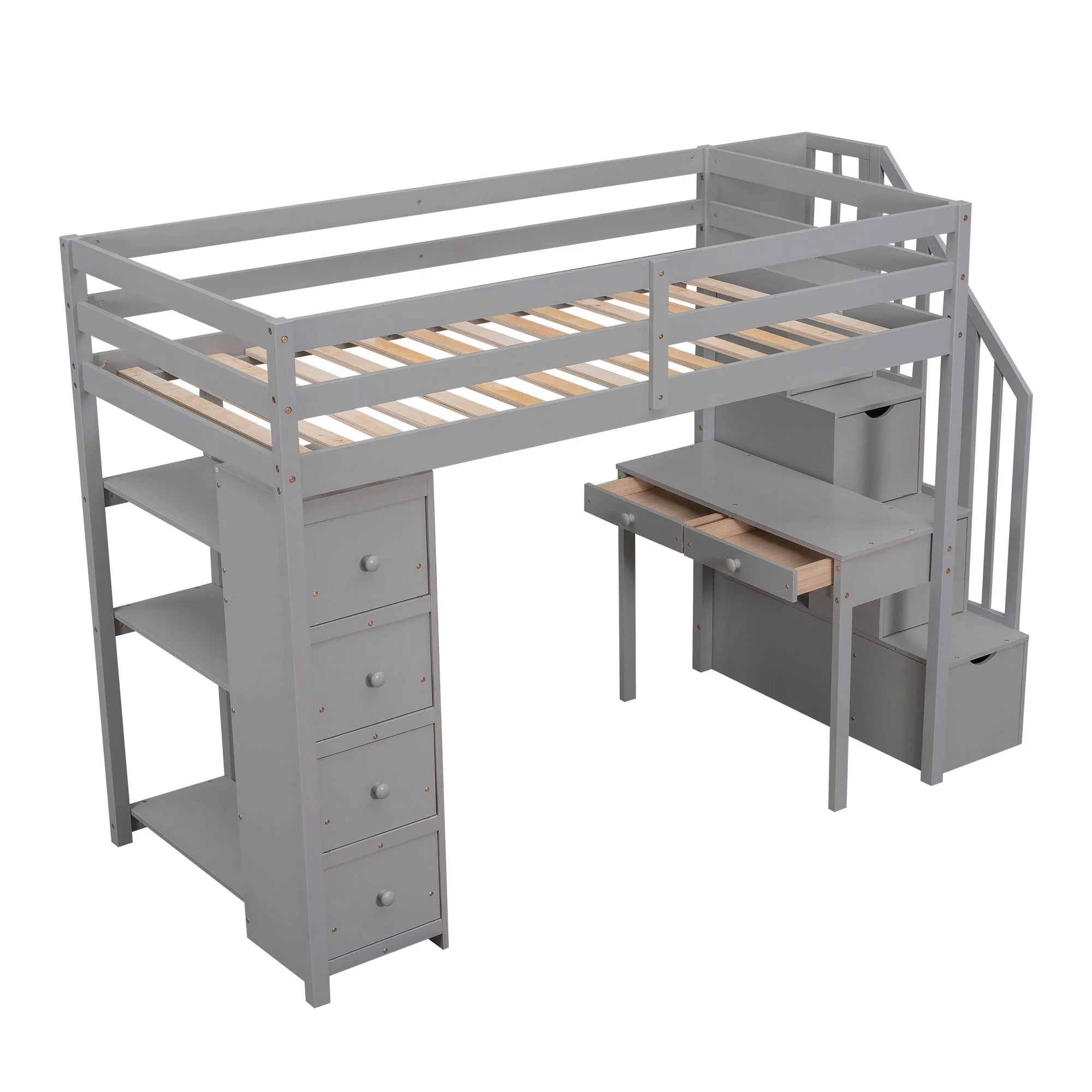 Loft Bed With Storage Drawers, Desk And Stairs With Shelves - Image 4
