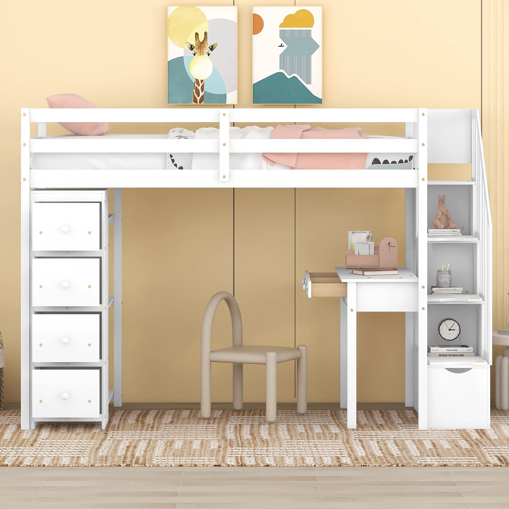 Loft Bed With Storage Drawers, Desk And Stairs With Shelves - Image 5