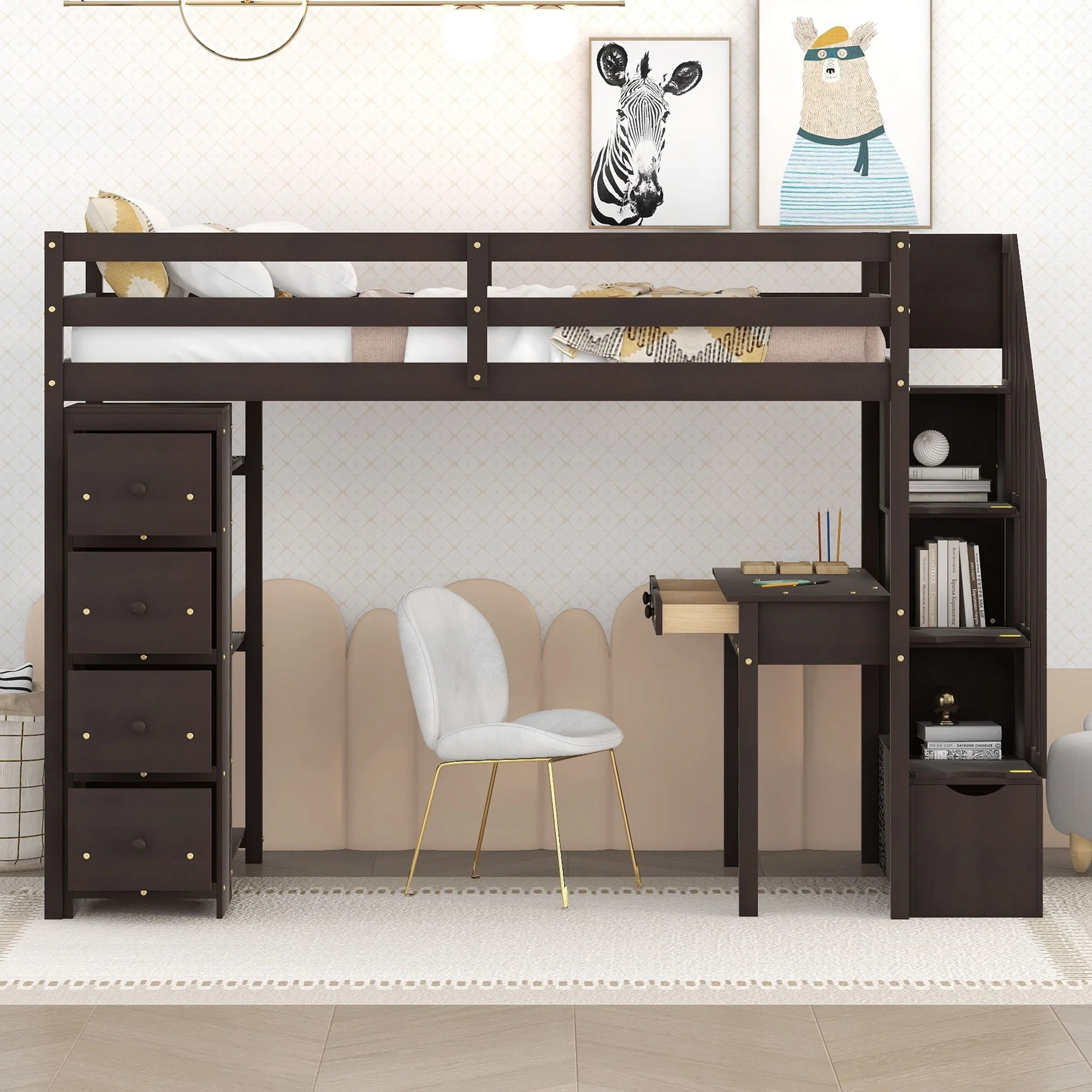 Loft Bed With Storage Drawers, Desk And Stairs With Shelves - Image 7